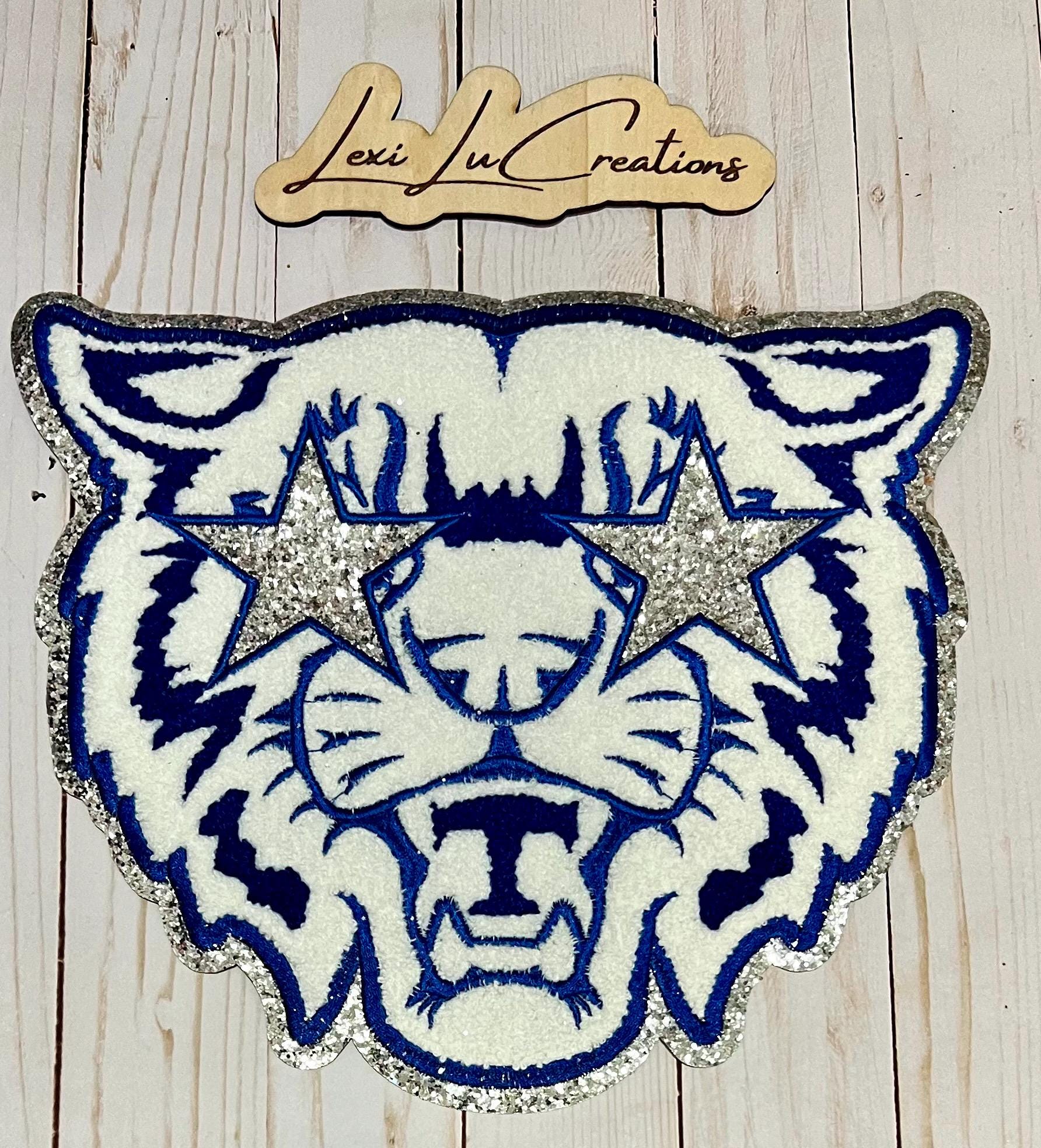 WILDCAT Mascot Iron On Patch | Blue and White Chenille Patch | Preppy Wildcats | Kentucky Patch