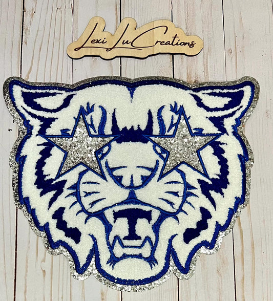 WILDCAT Mascot Iron On Patch | Blue and White Chenille Patch | Preppy Wildcats | Kentucky Patch