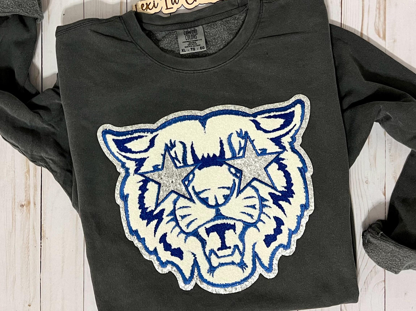WILDCAT Mascot Youth Iron On Patch | Blue and White Chenille Patch | Preppy Wildcats | Kentucky Patch | Kids Size