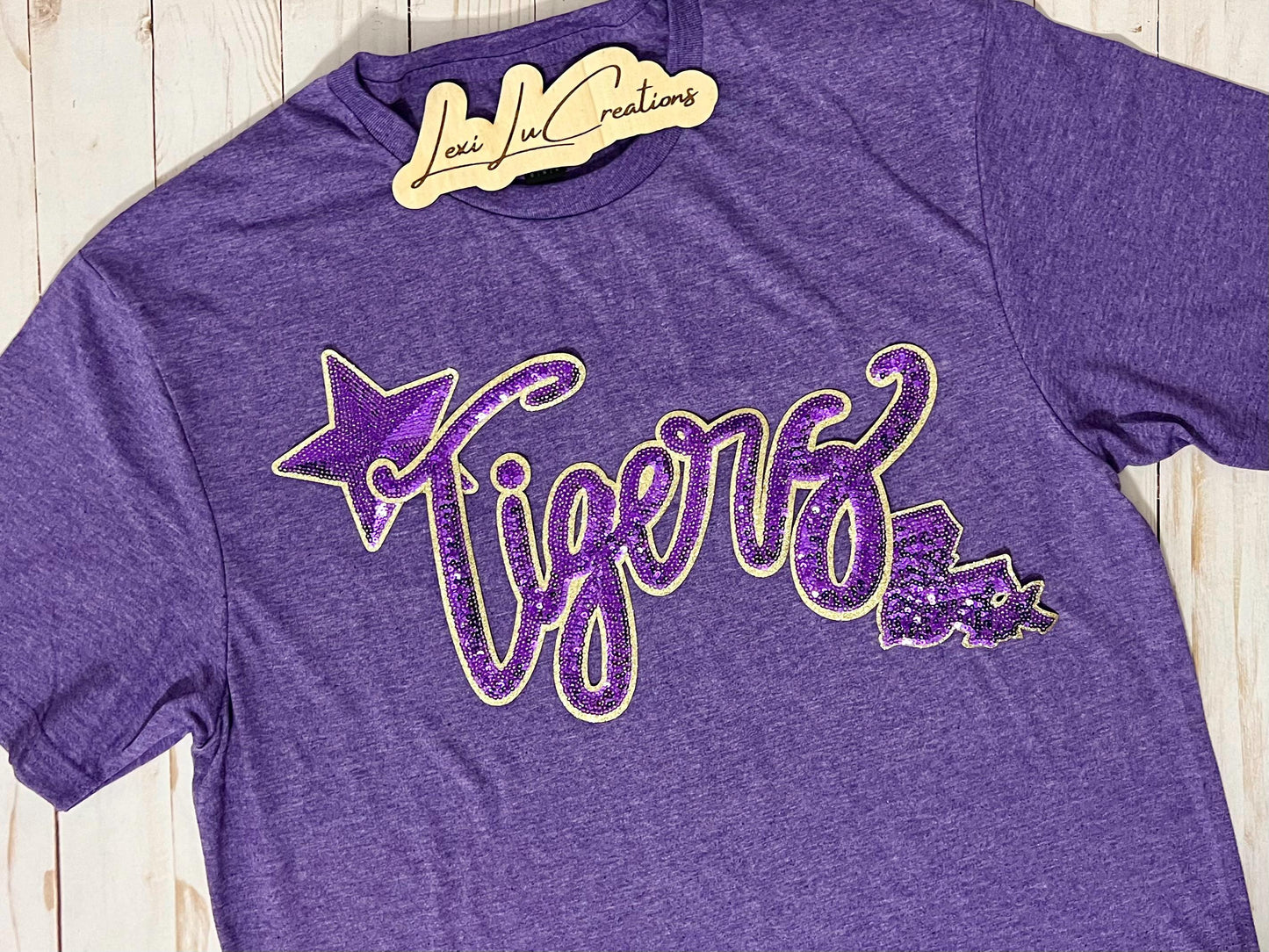 Tigers Iron On Patch | Purple and Gold Sequin Patch | LSU | Geaux Tigers
