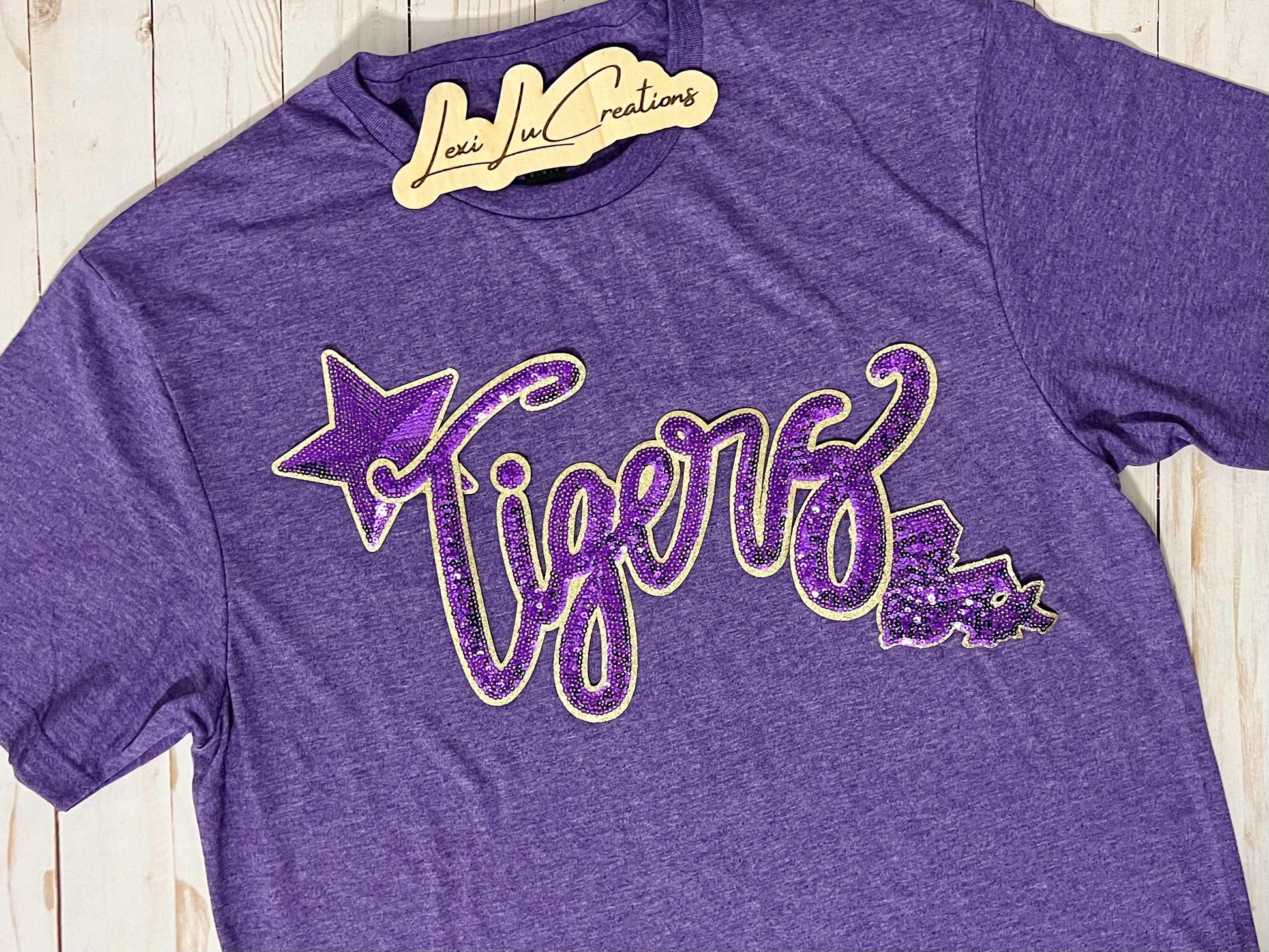 Tigers Iron On Patch | Purple and Gold Sequin Patch | LSU | Geaux Tigers