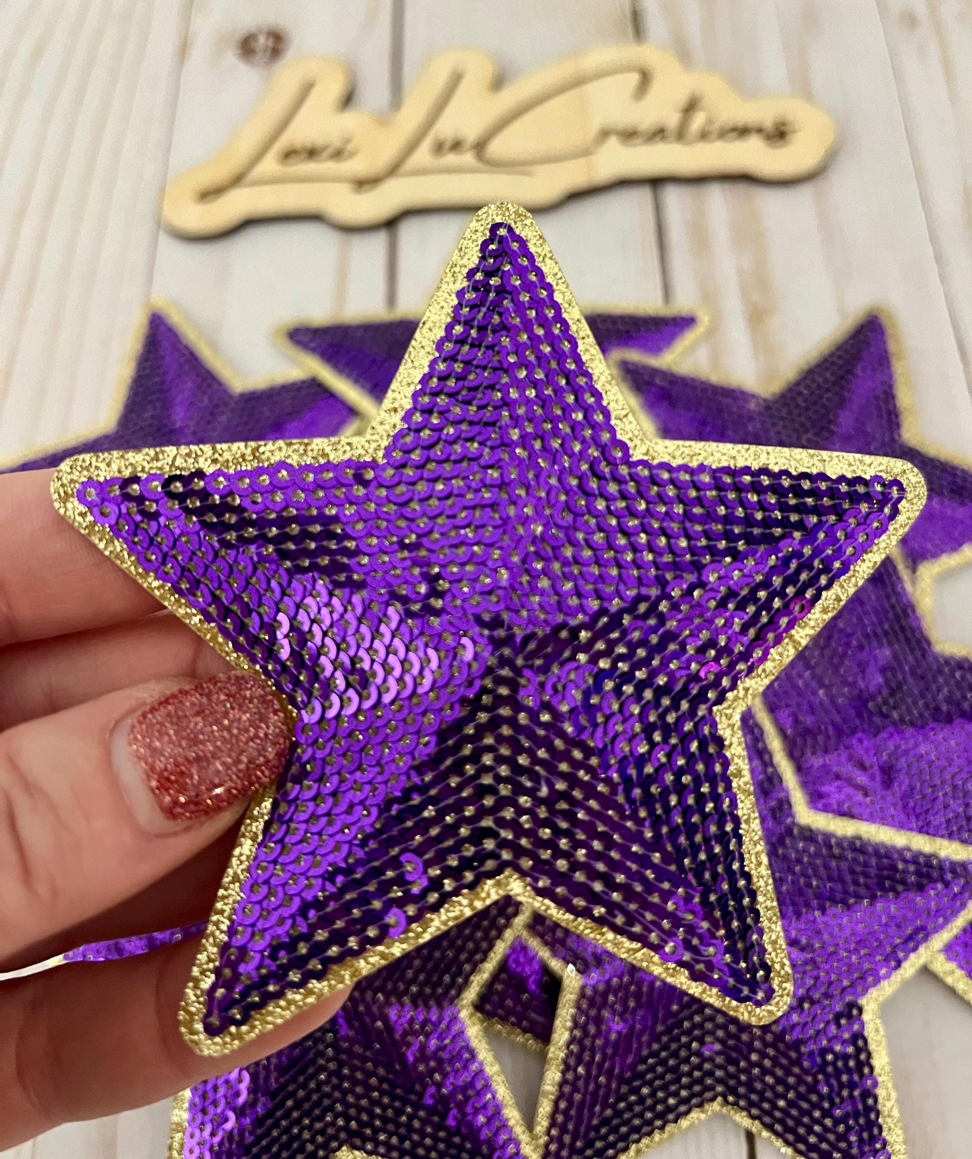 Purple and Gold Star Sequin Patch | Iron On Patch | Sequin Patch
