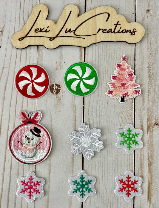 Christmas Iron On Patches | Hat Patch | Embroidered Patch | Christmas | Holiday | Candy | Ornament Snowman | Pink Tree | Snowflakes