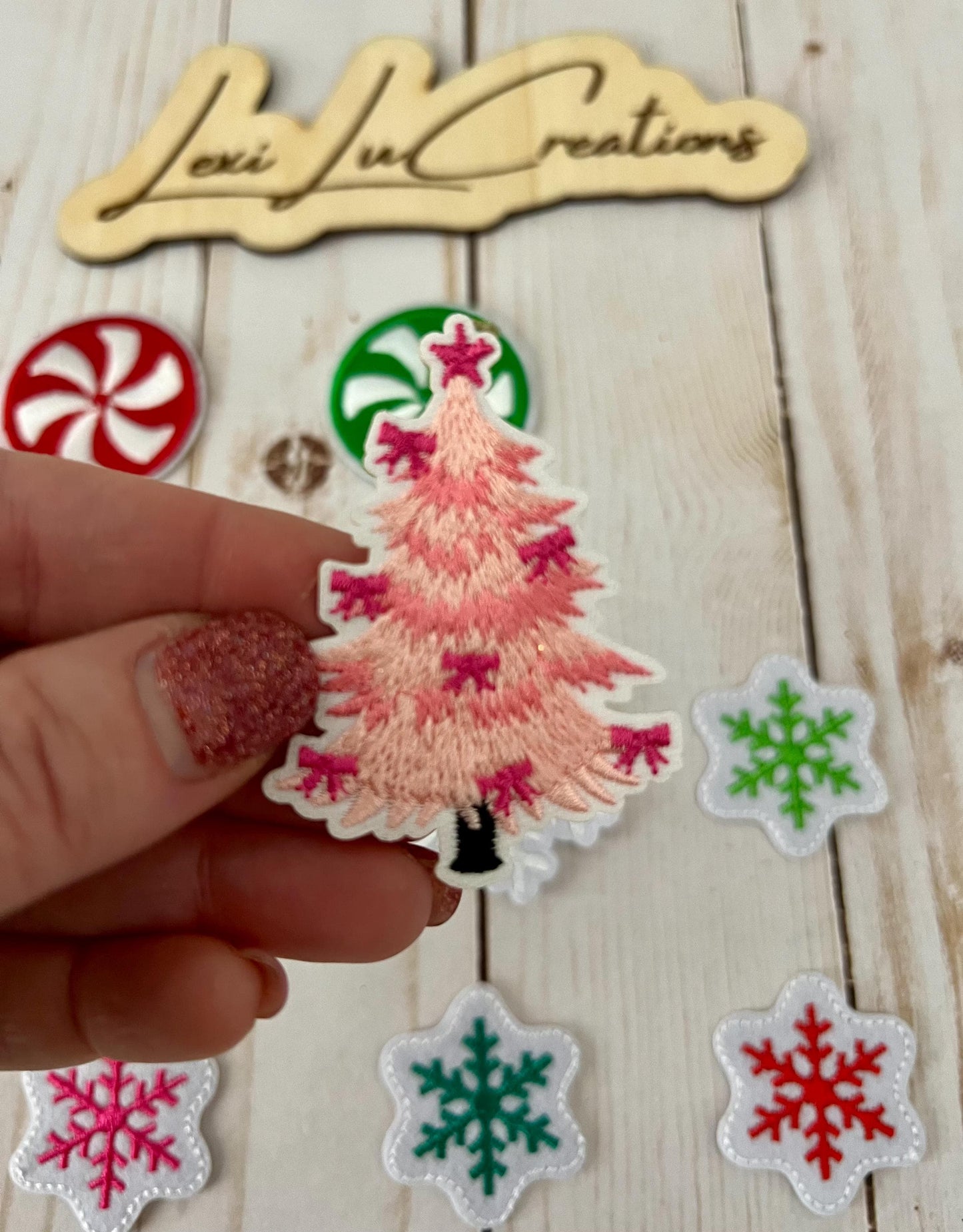 Christmas Iron On Patches | Hat Patch | Embroidered Patch | Christmas | Holiday | Candy | Ornament Snowman | Pink Tree | Snowflakes