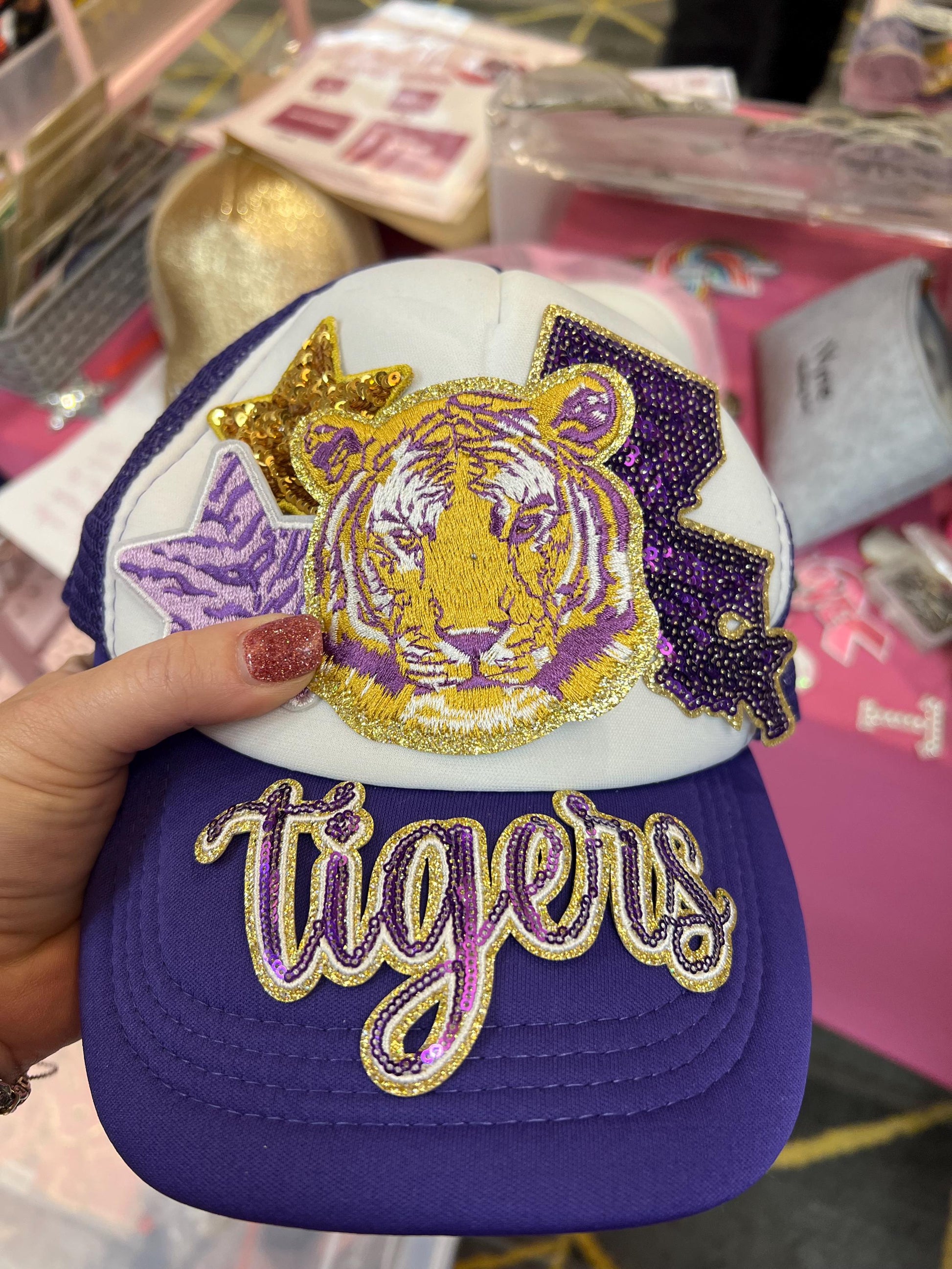 Purple and Gold Tiger Embroidered Iron On Patch| Hat Patches | Geaux Tigers | LSU