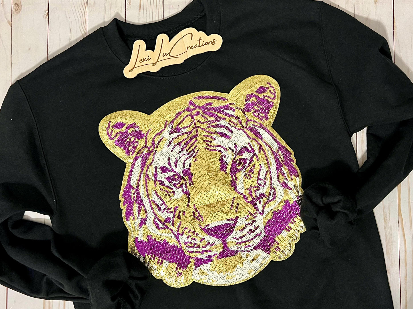 Purple and Gold Tiger Sequin Iron On Patch| Hat Patches | Geaux Tigers | LSU
