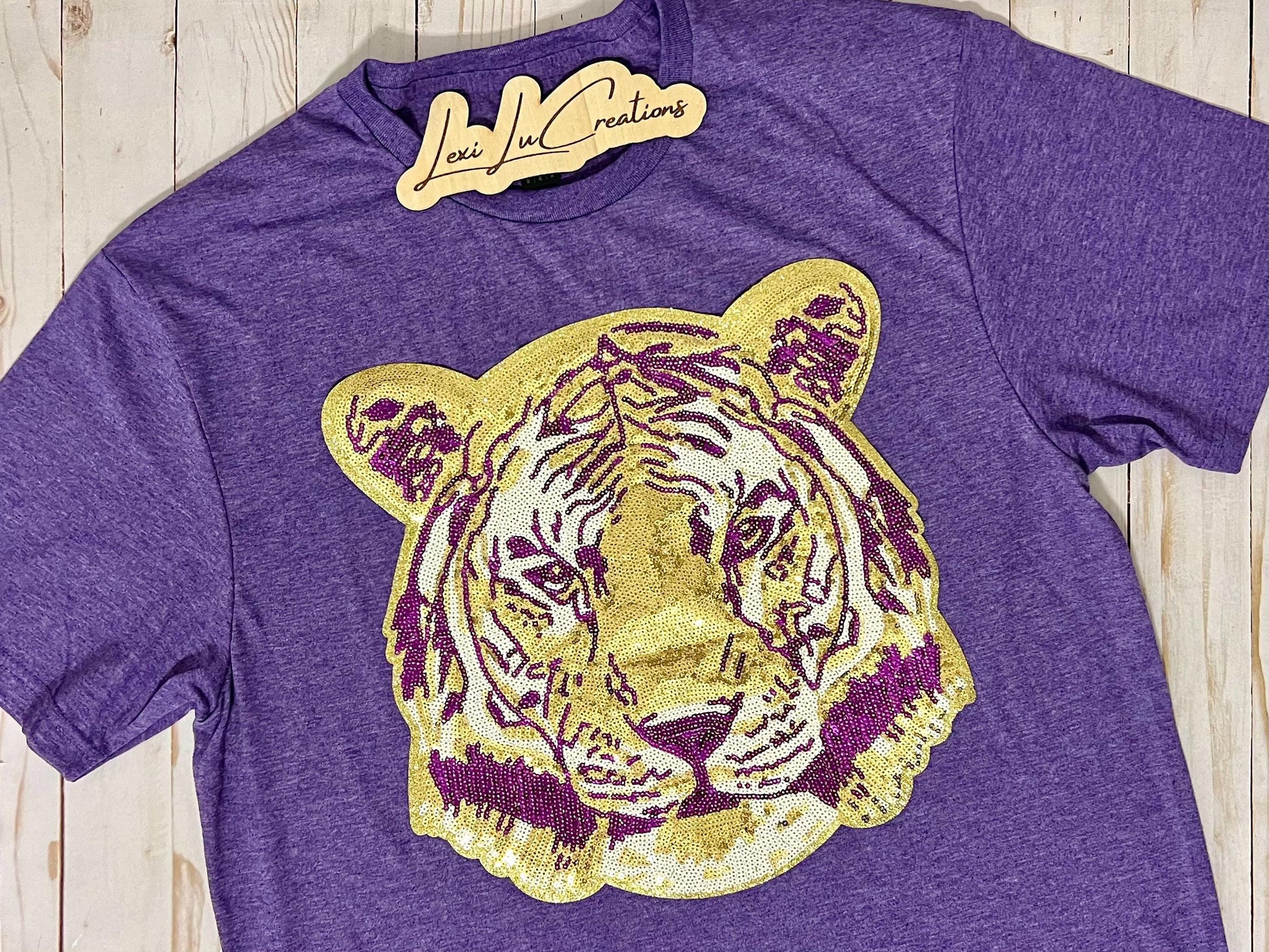 Purple and Gold Tiger Sequin Iron On Patch| Hat Patches | Geaux Tigers | LSU