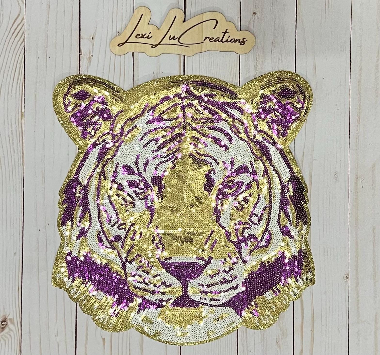 Purple and Gold Tiger Sequin Iron On Patch| Hat Patches | Geaux Tigers | LSU