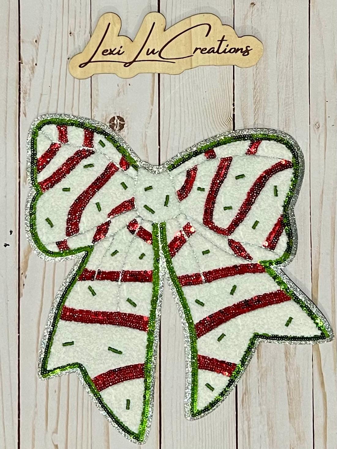 Christmas Cake Bow Iron On Patch | Sequin and Chenille Shirt Patch | Christmas | Holiday | Coquette