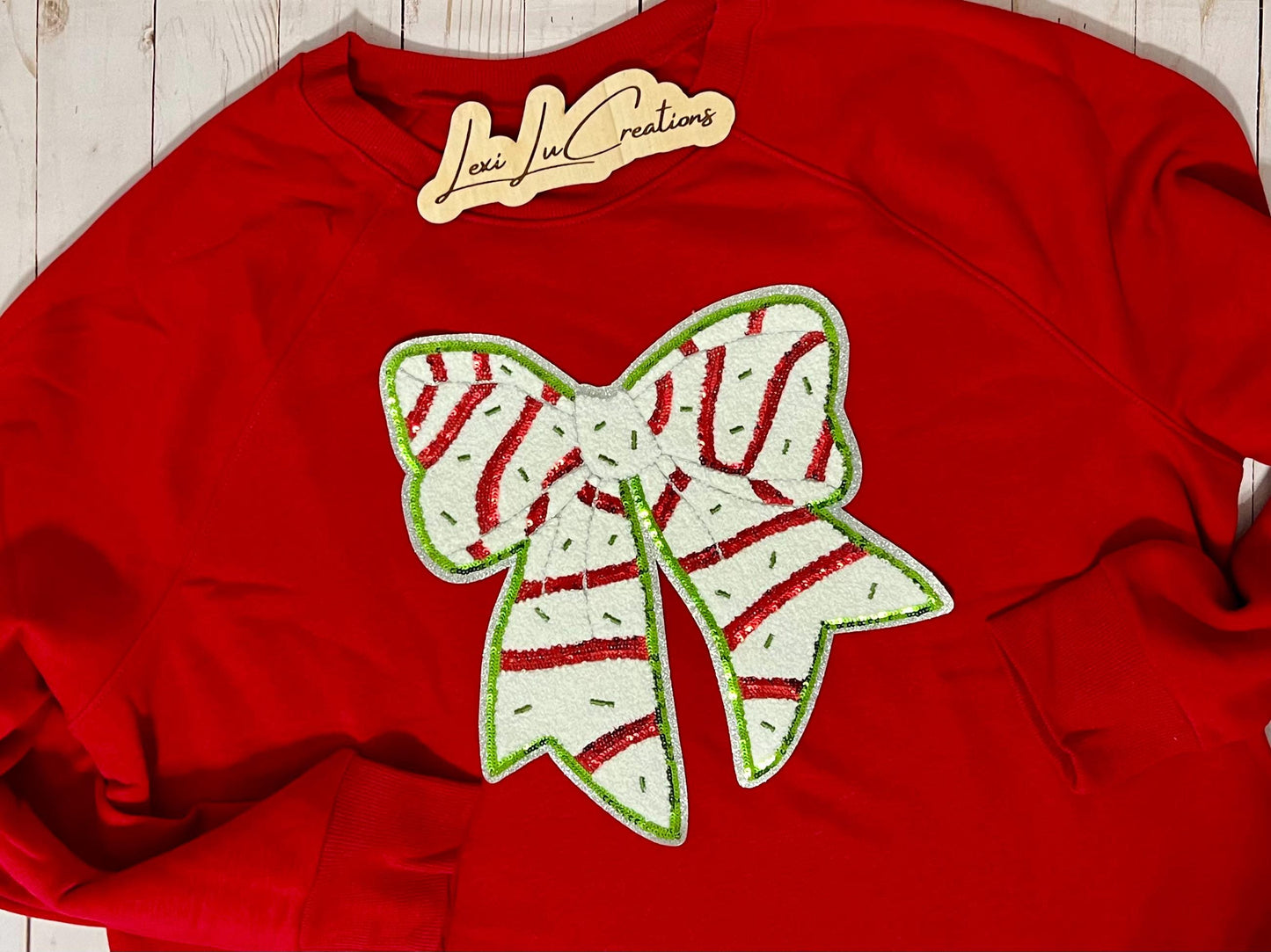 Christmas Cake Bow Iron On Patch | Sequin and Chenille Shirt Patch | Christmas | Holiday | Coquette