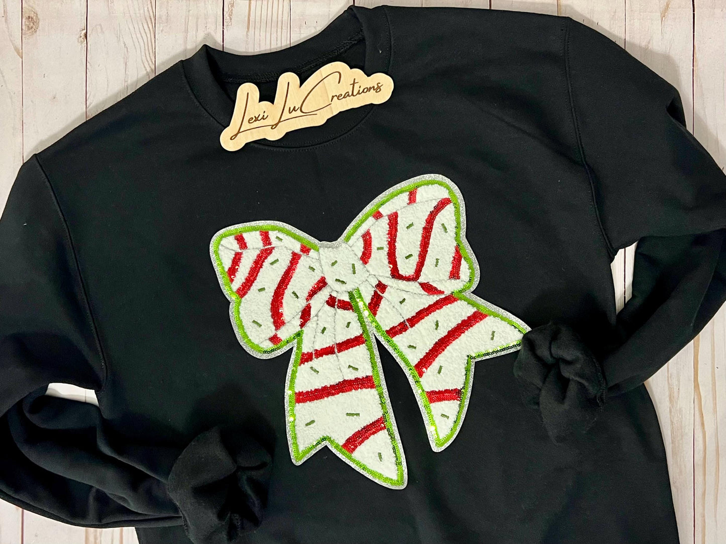 Christmas Cake Bow Iron On Patch | Sequin and Chenille Shirt Patch | Christmas | Holiday | Coquette