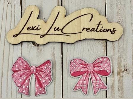 Pink Bow Embroidered Iron On Patches | Hat Patches | Coquette | Polkadot Bow | Plaid Bow