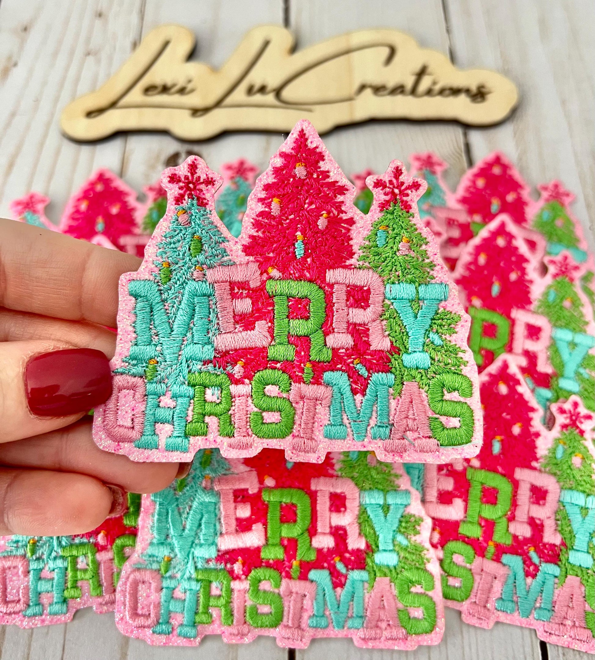 Pink Merry Christmas Iron On Patch | Hat Patch | Embroidered Patch | Christmas | Holiday
