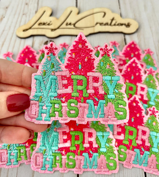 Pink Merry Christmas Iron On Patch | Hat Patch | Embroidered Patch | Christmas | Holiday