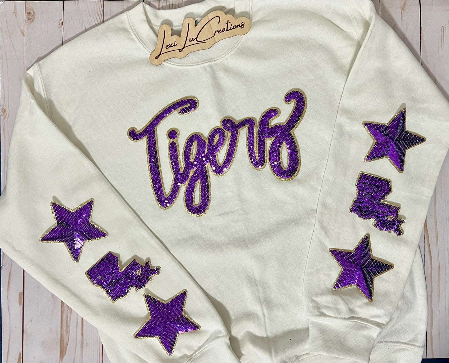 Tigers Iron On Patch | Purple and Gold Sequin Patch | LSU | Geaux Tigers