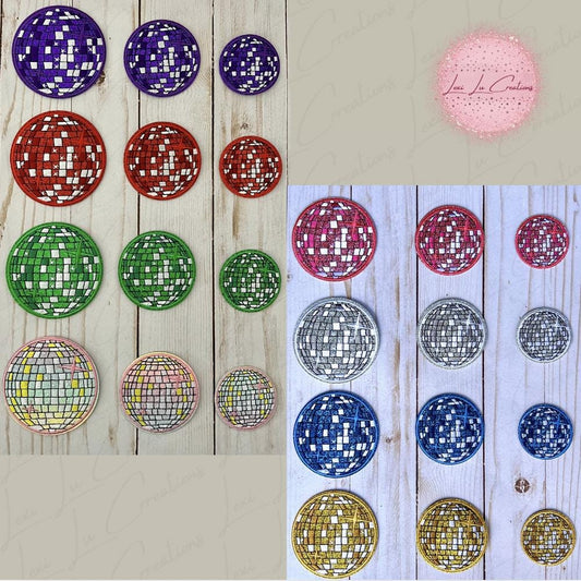 Disco Ball Embroidered and Glitter Iron On Patches 3 sizes 4 Colors | Hat Patches