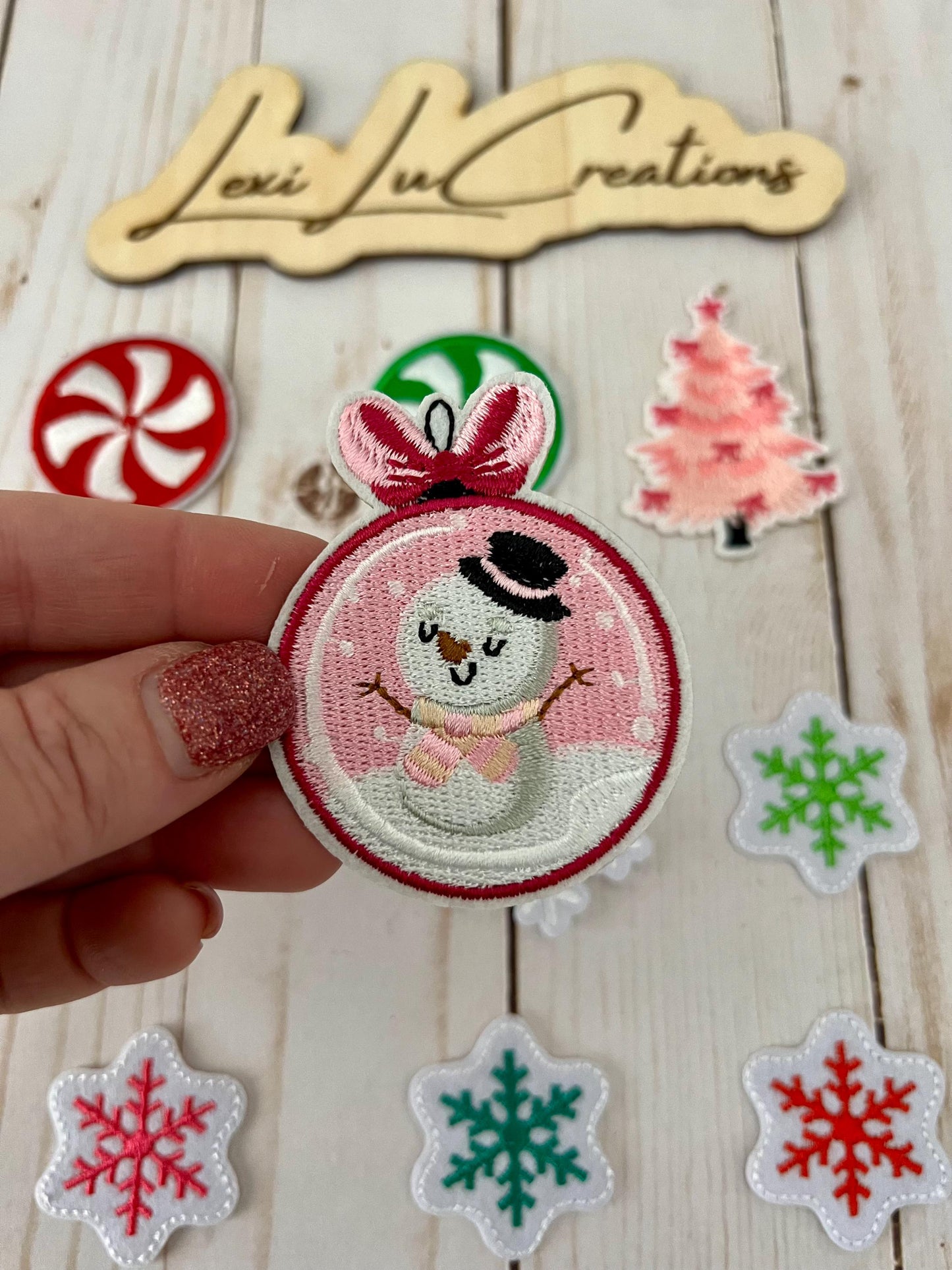 Christmas Iron On Patches | Hat Patch | Embroidered Patch | Christmas | Holiday | Candy | Ornament Snowman | Pink Tree | Snowflakes