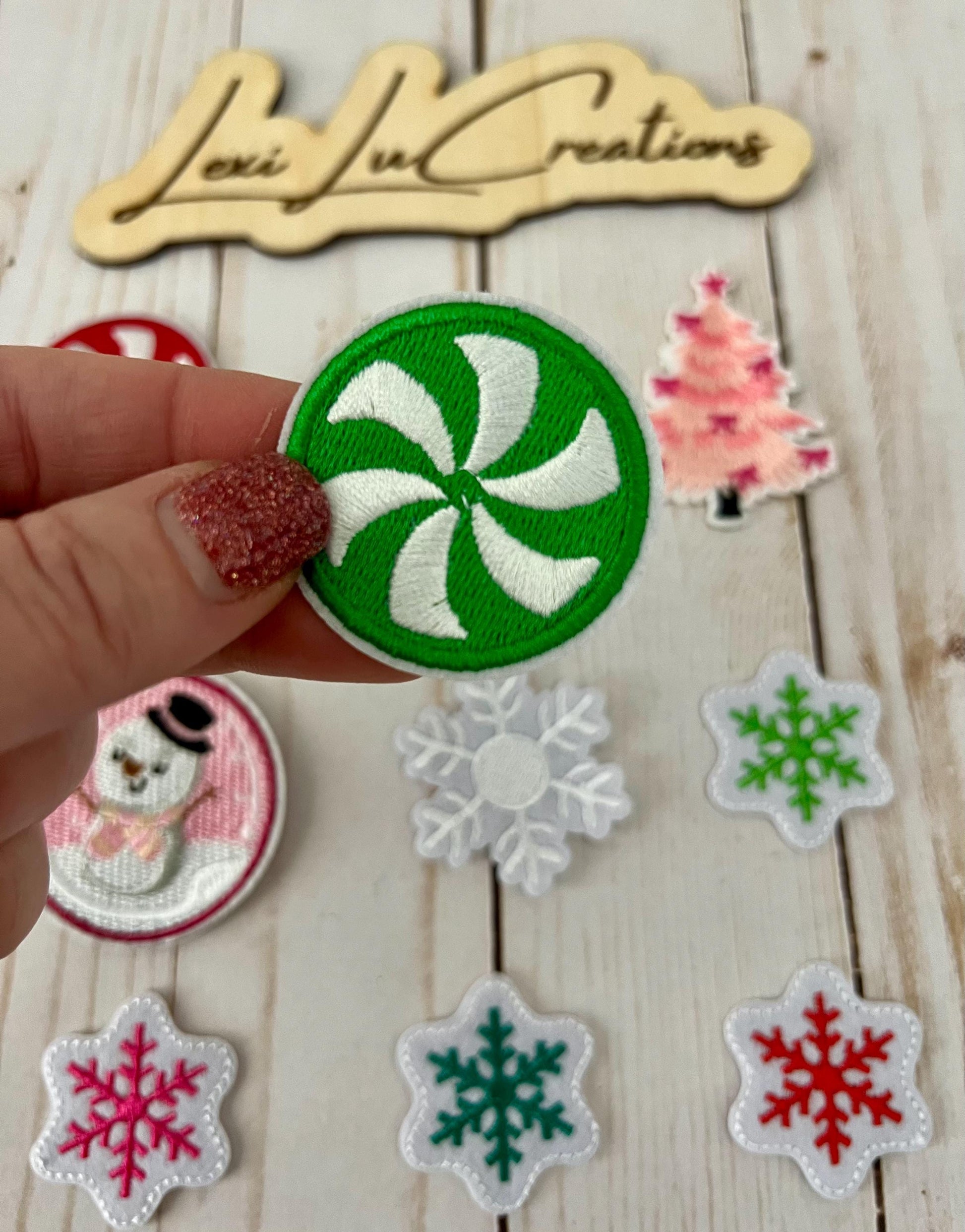 Christmas Iron On Patches | Hat Patch | Embroidered Patch | Christmas | Holiday | Candy | Ornament Snowman | Pink Tree | Snowflakes
