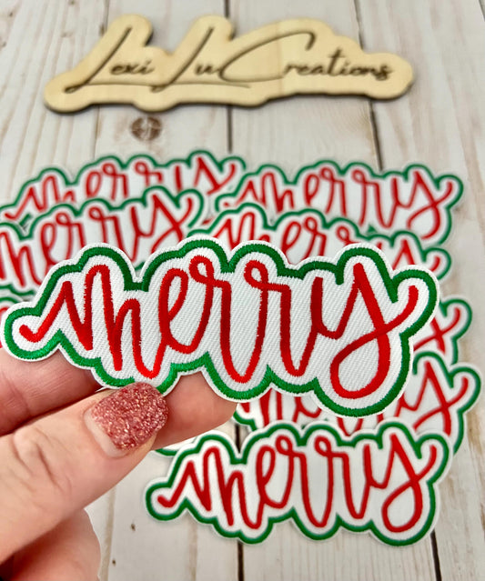 Merry Iron On Patches | Hat Patch | Embroidered Patch | Christmas | Holiday