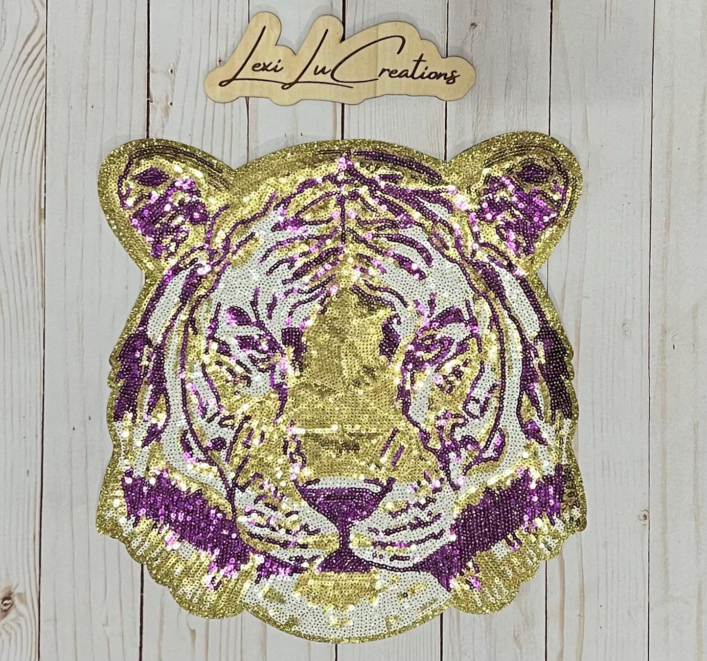 Purple and Gold Tiger Embroidered Iron On Patch| Hat Patches | Geaux Tigers | LSU