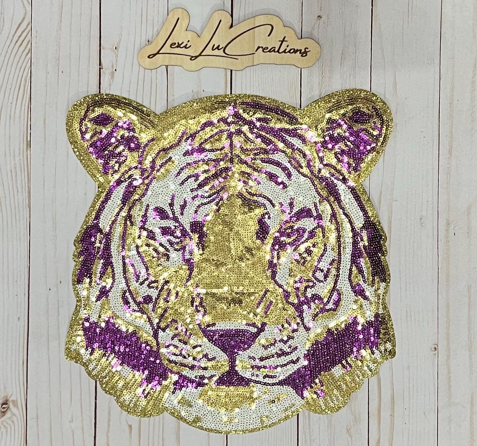 Purple and Gold Tiger Embroidered Iron On Patch| Hat Patches | Geaux Tigers | LSU
