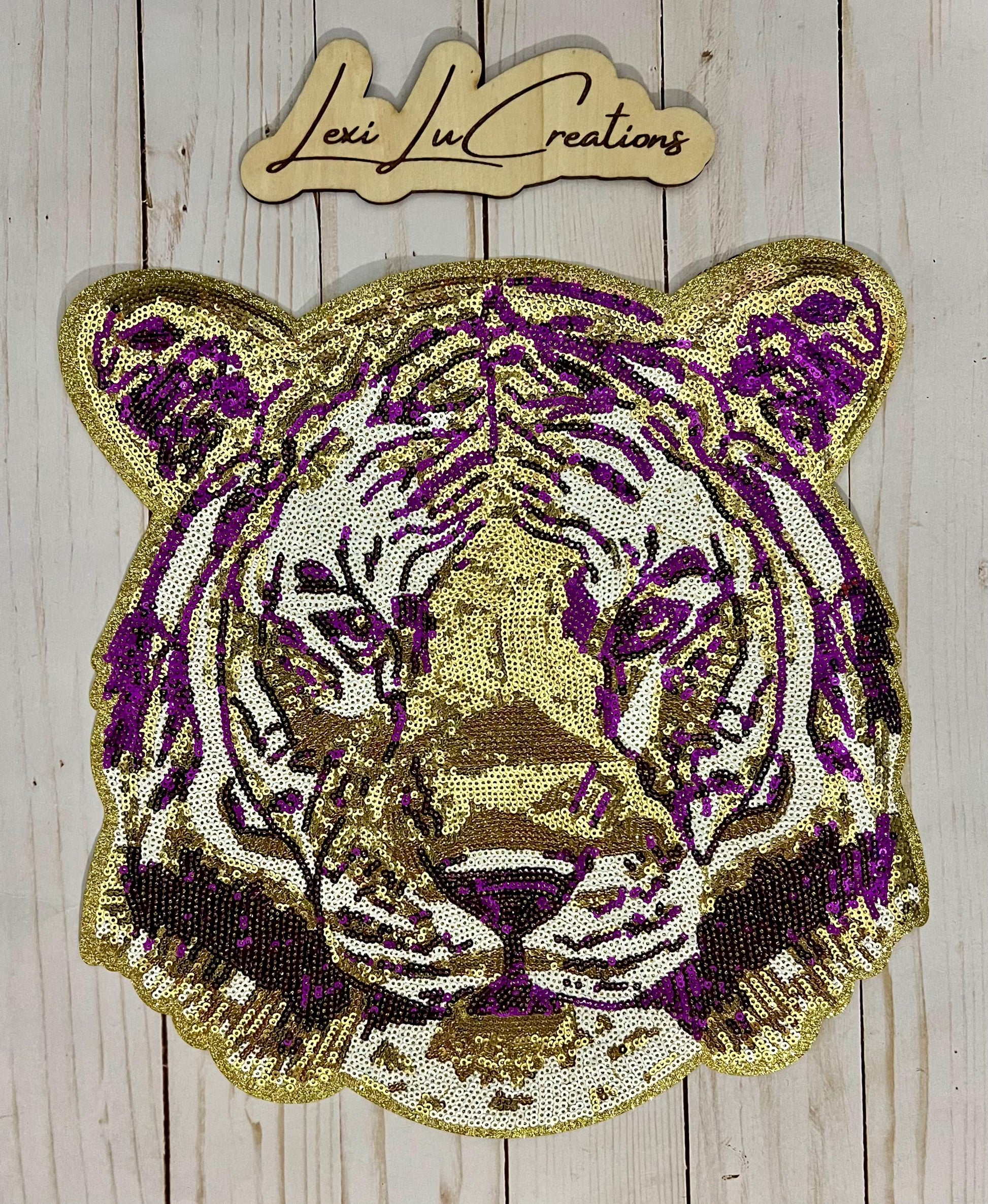 Purple and Gold Tiger Embroidered Iron On Patch| Hat Patches | Geaux Tigers | LSU