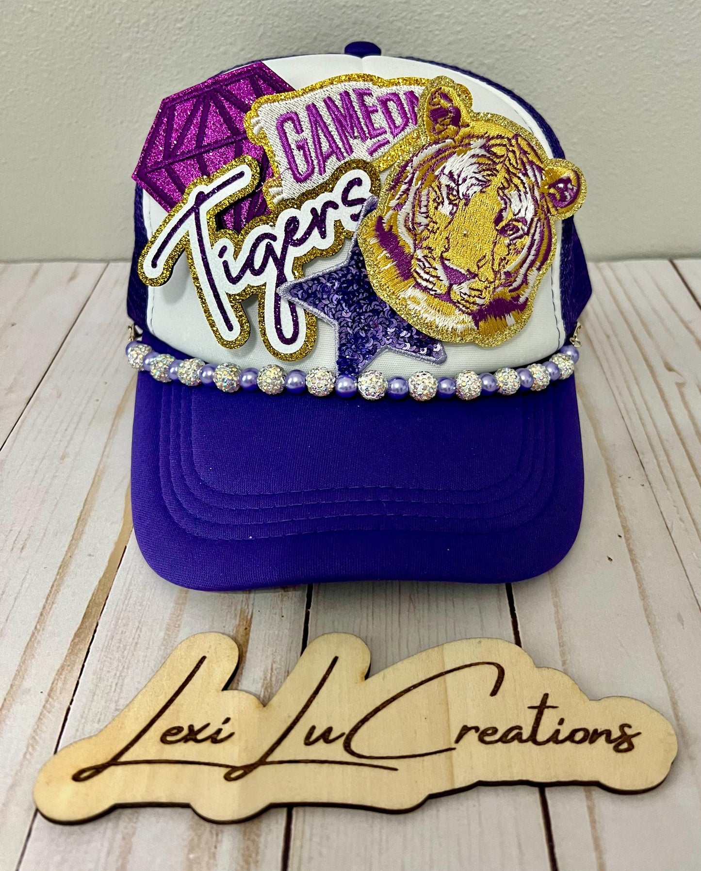 Purple and Gold Tiger Embroidered Iron On Patch| Hat Patches | Geaux Tigers | LSU