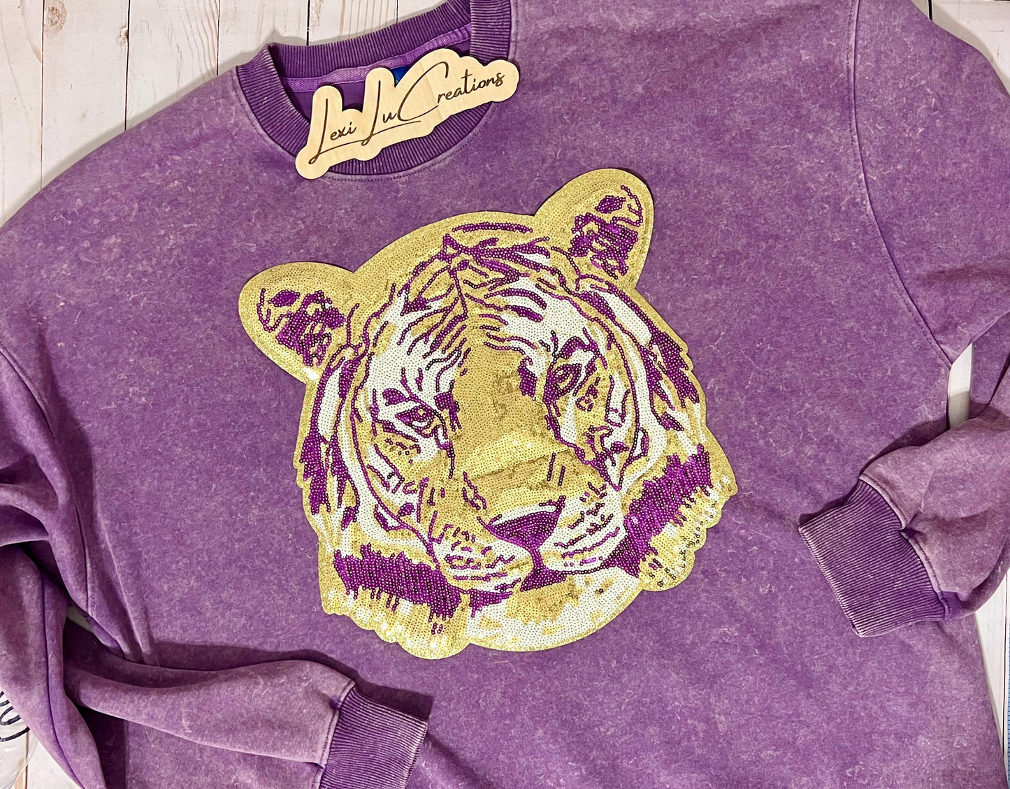 Purple and Gold Tiger Sequin Iron On Patch| Hat Patches | Geaux Tigers | LSU