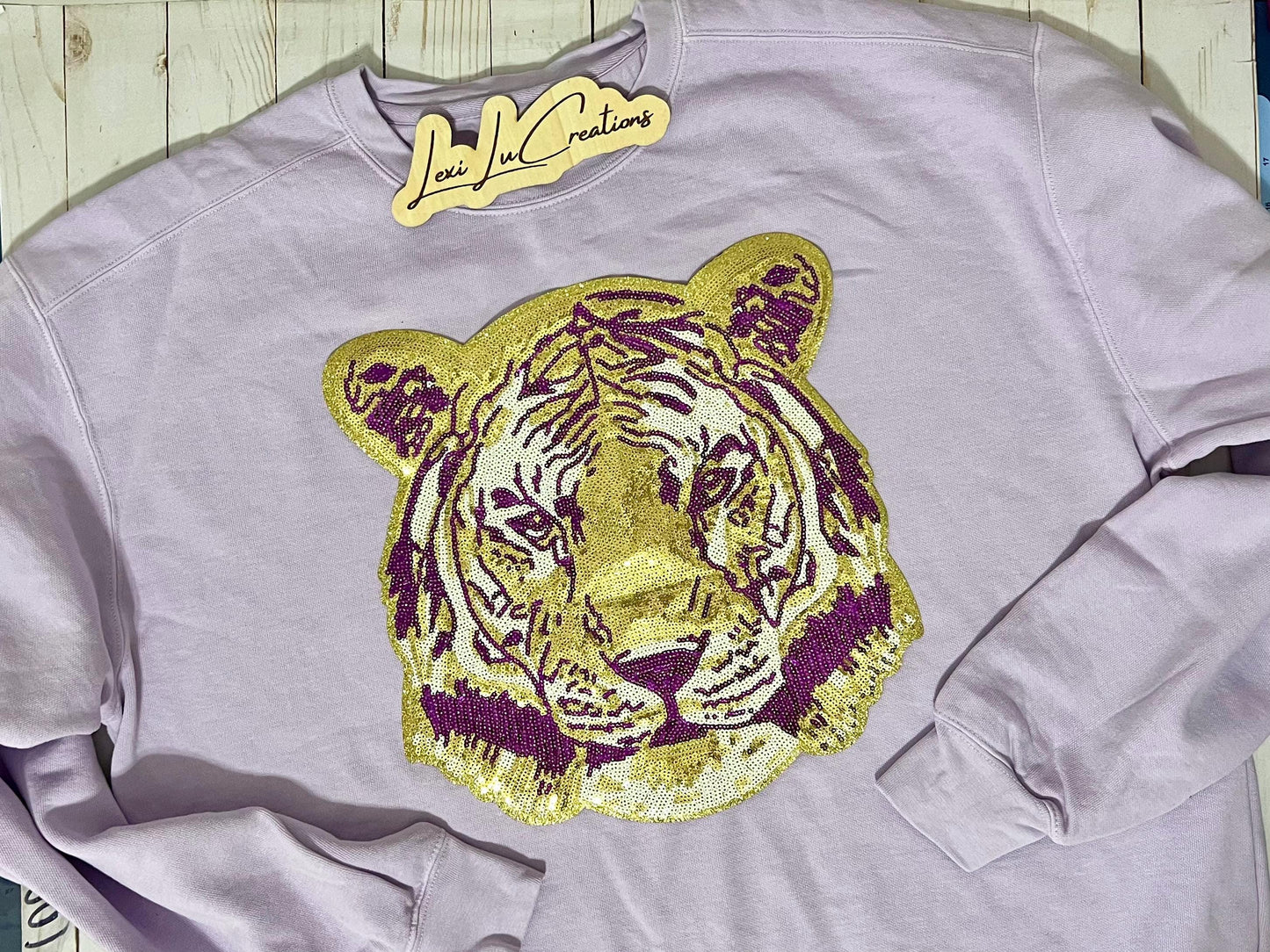 Purple and Gold Tiger Sequin Iron On Patch| Hat Patches | Geaux Tigers | LSU