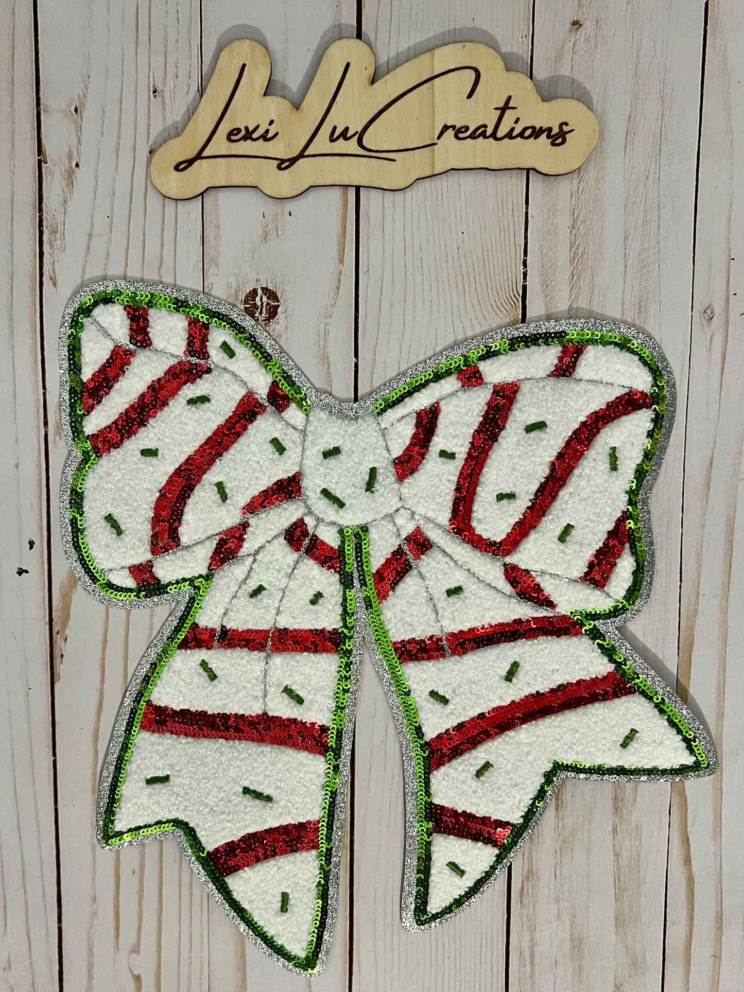 Christmas Cake Bow Iron On Patch | Sequin and Chenille Shirt Patch | Christmas | Holiday | Coquette