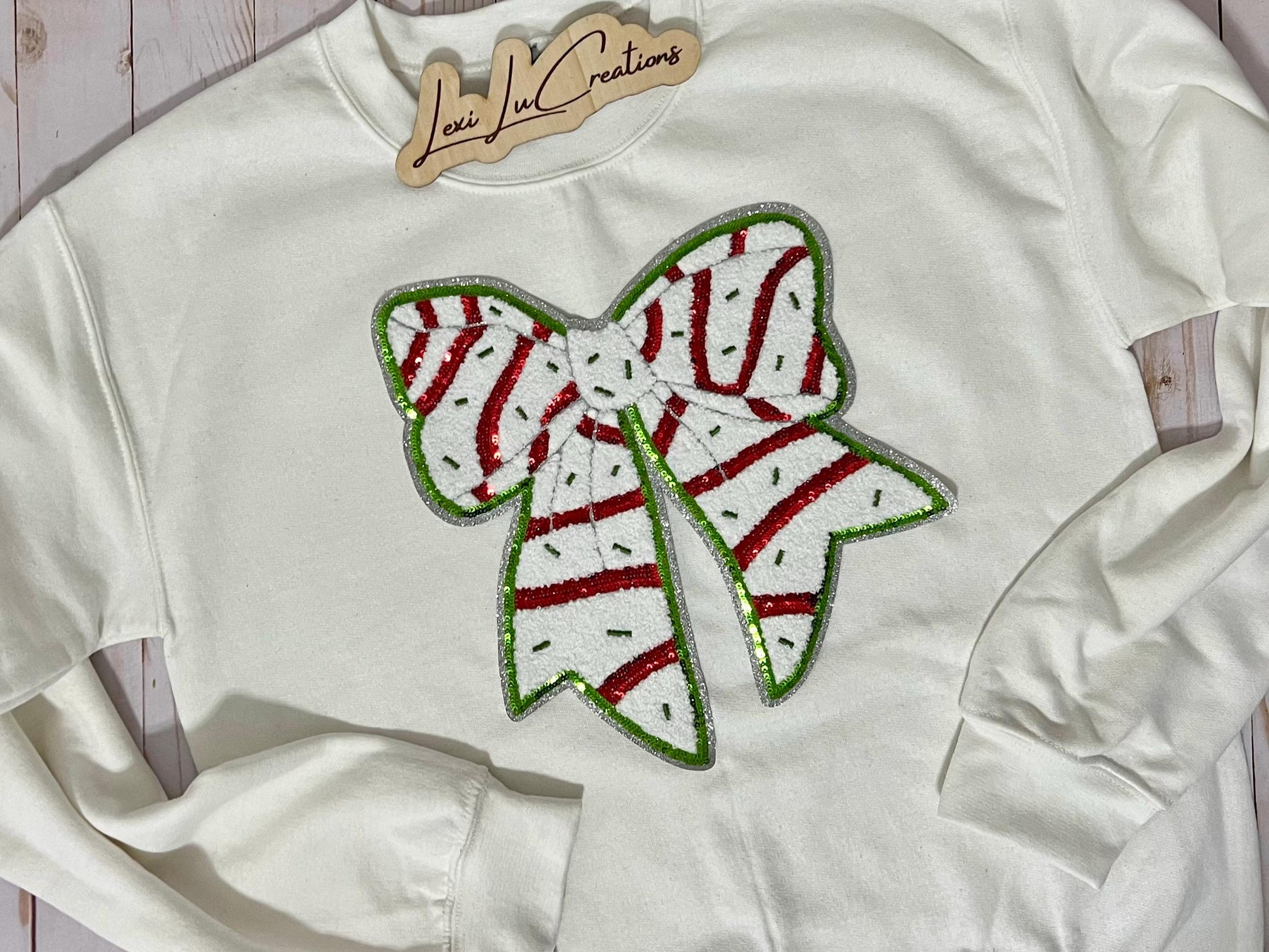 Christmas Cake Bow Iron On Patch | Sequin and Chenille Shirt Patch | Christmas | Holiday | Coquette