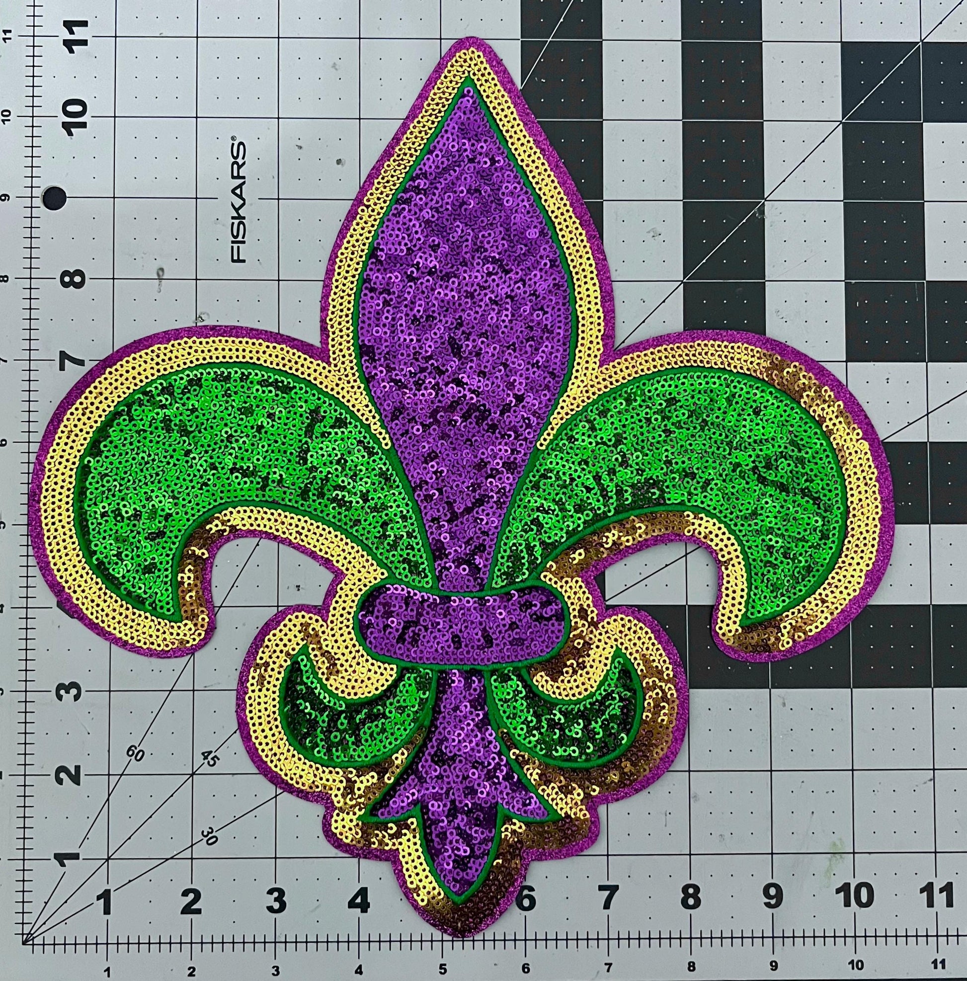 Mardi Gras Fleur De Lis Sequin Iron On Patch| Shirt Patches | Louisiana | Purple, Gold, and Green