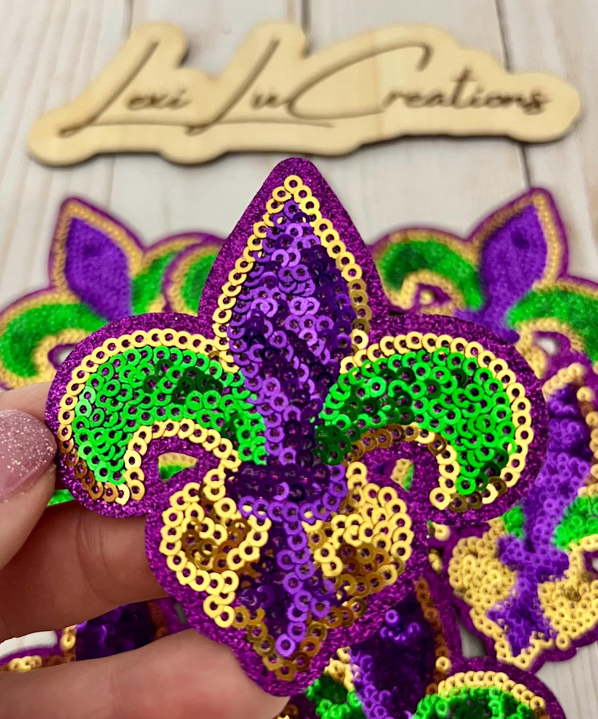 Mardi Gras Fleur De Lis Sequin Iron On Patch| Hat Patches | Louisiana | Purple, Gold, and Green