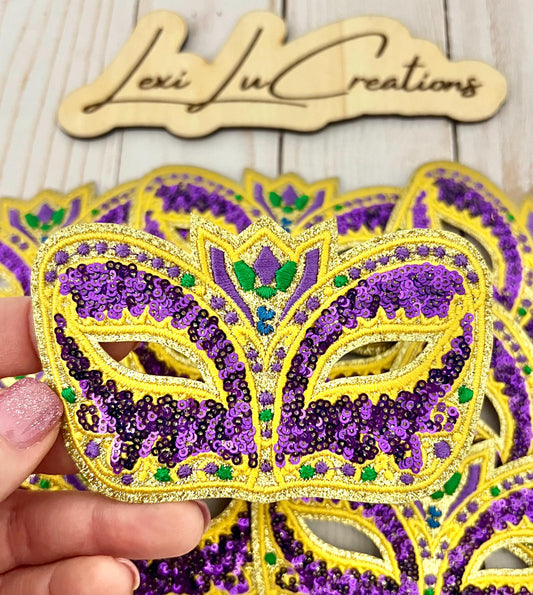 Mardi Gras Mask Iron On Patch| Hat Patches | Louisiana | Purple, Gold, and Green