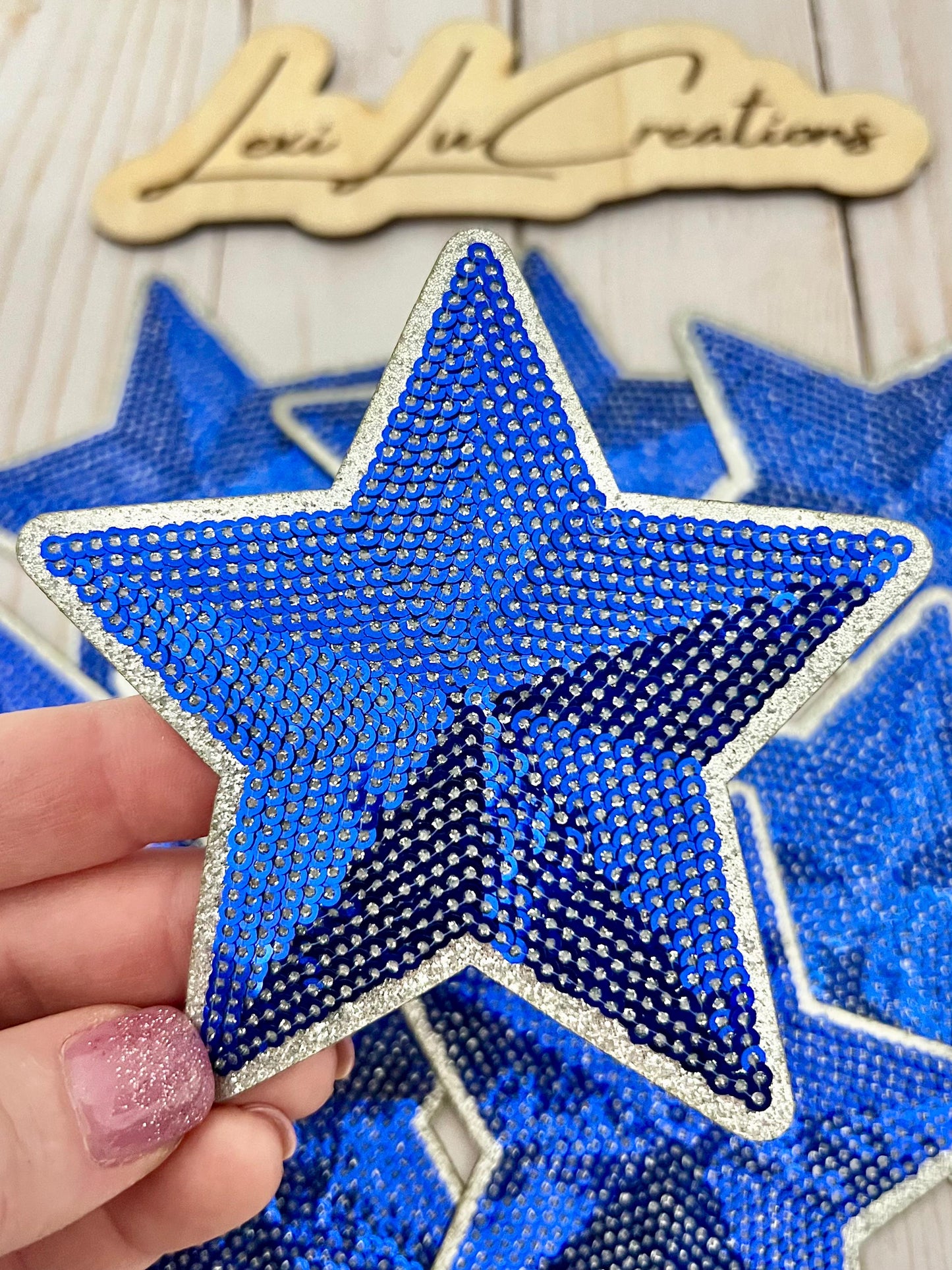 Blue and Silver Star Sequin Patch | Iron On Patch | Sequin Patch