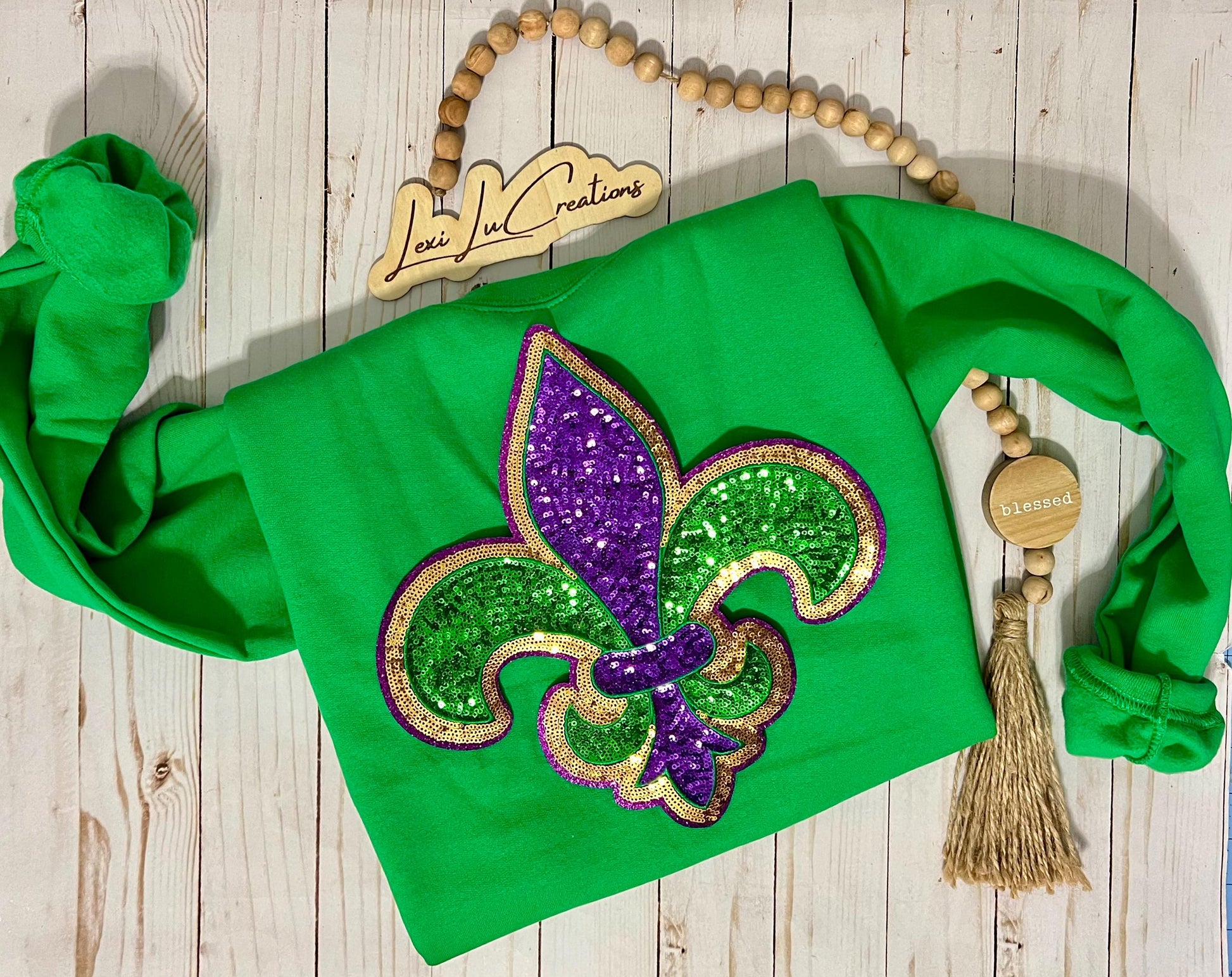 Mardi Gras REAL Sequin Design Your Own Patch Shirt | Mardi Gras Iron on Patch Sweatshirt | Louisiana Patch Apparel | Carnival Season