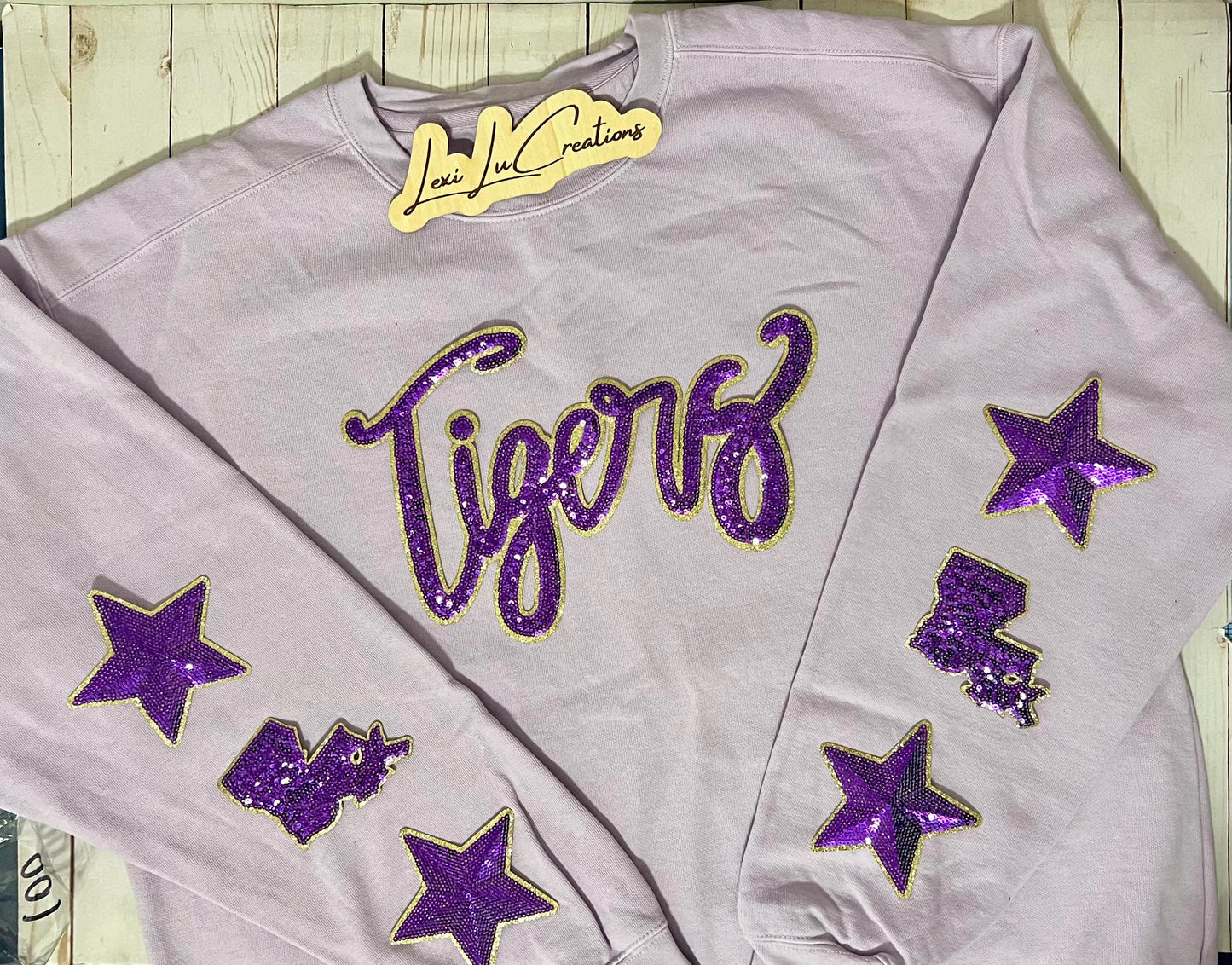 Tigers REAL Sequin Patch Shirt | GEAUX tigers Iron on Patch Sweatshirt | Louisiana Patch Apparel | LSU