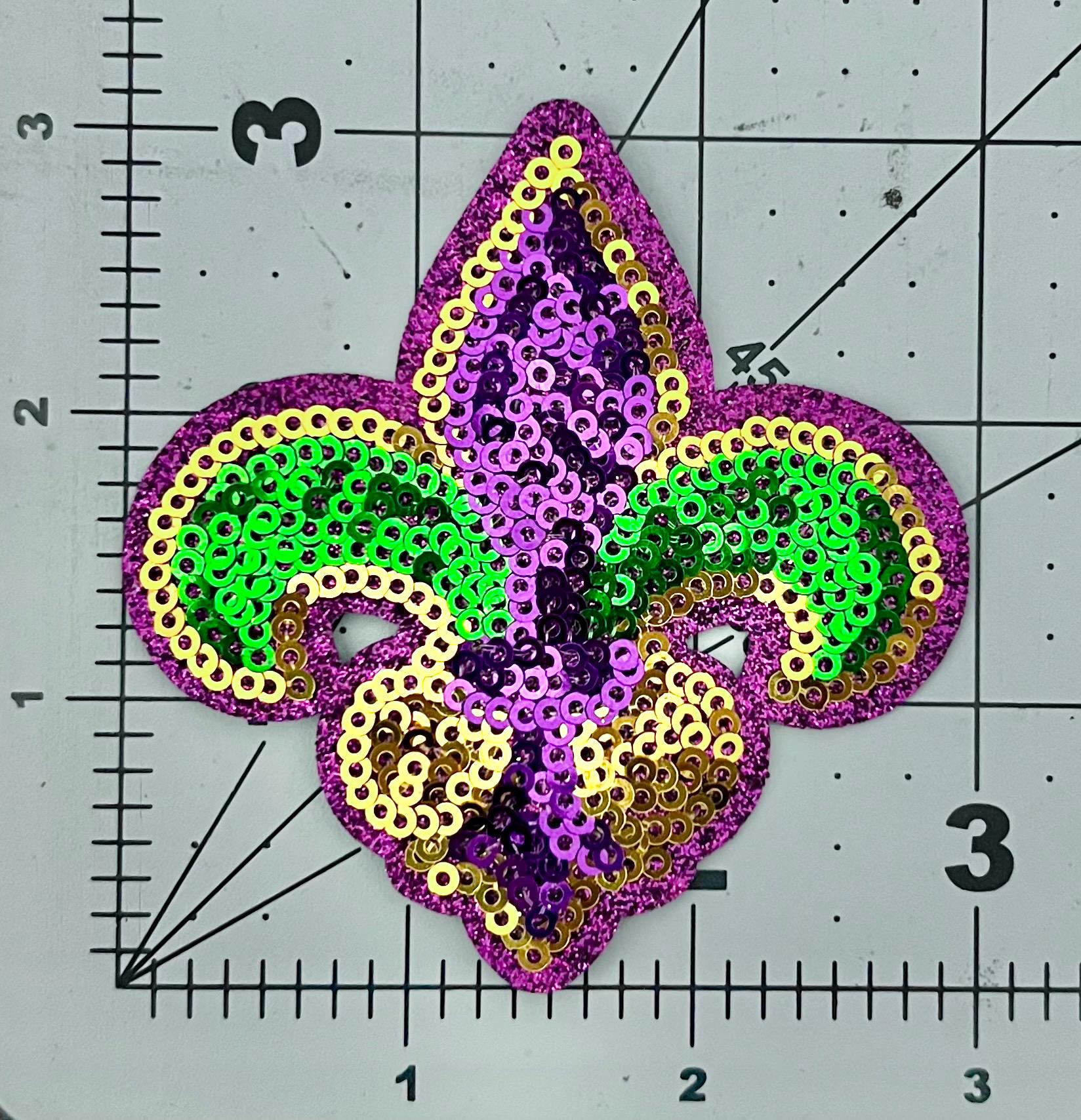 Mardi Gras Fleur De Lis Sequin Iron On Patch| Hat Patches | Louisiana | Purple, Gold, and Green