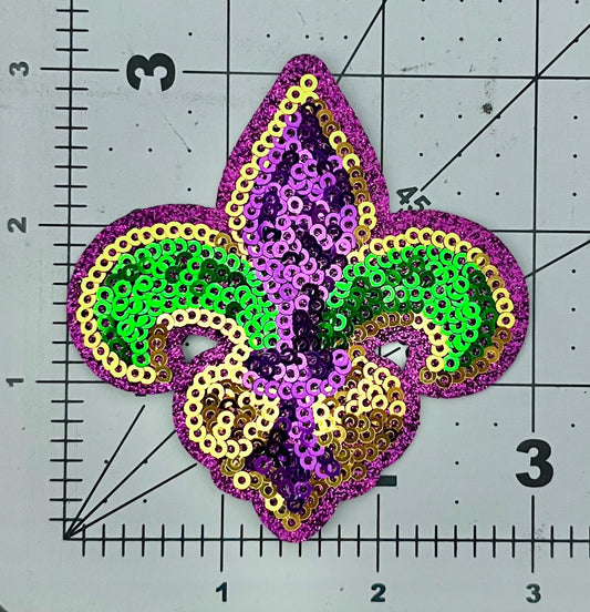 Mardi Gras Fleur De Lis Sequin Iron On Patch| Hat Patches | Louisiana | Purple, Gold, and Green