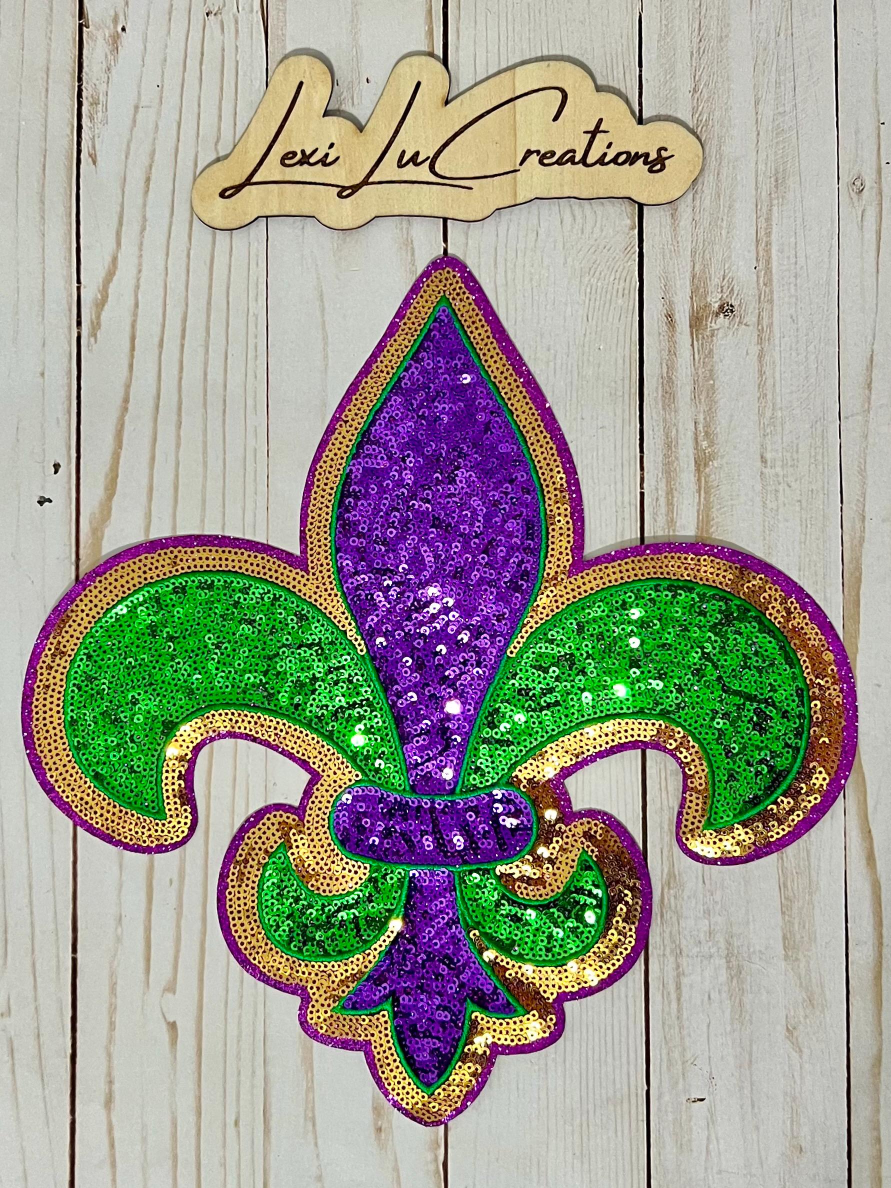 Mardi Gras Fleur De Lis Sequin Iron On Patch| Shirt Patches | Louisiana | Purple, Gold, and Green