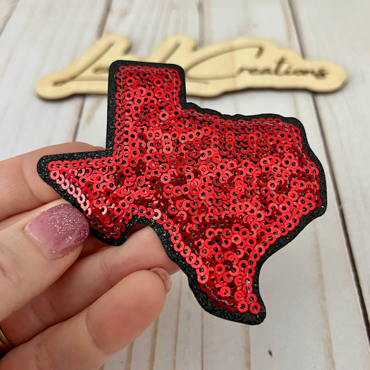 Texas State Sequin Iron On Patch | Red and Black Sequin Patch | Texas Tech | Texas Patch