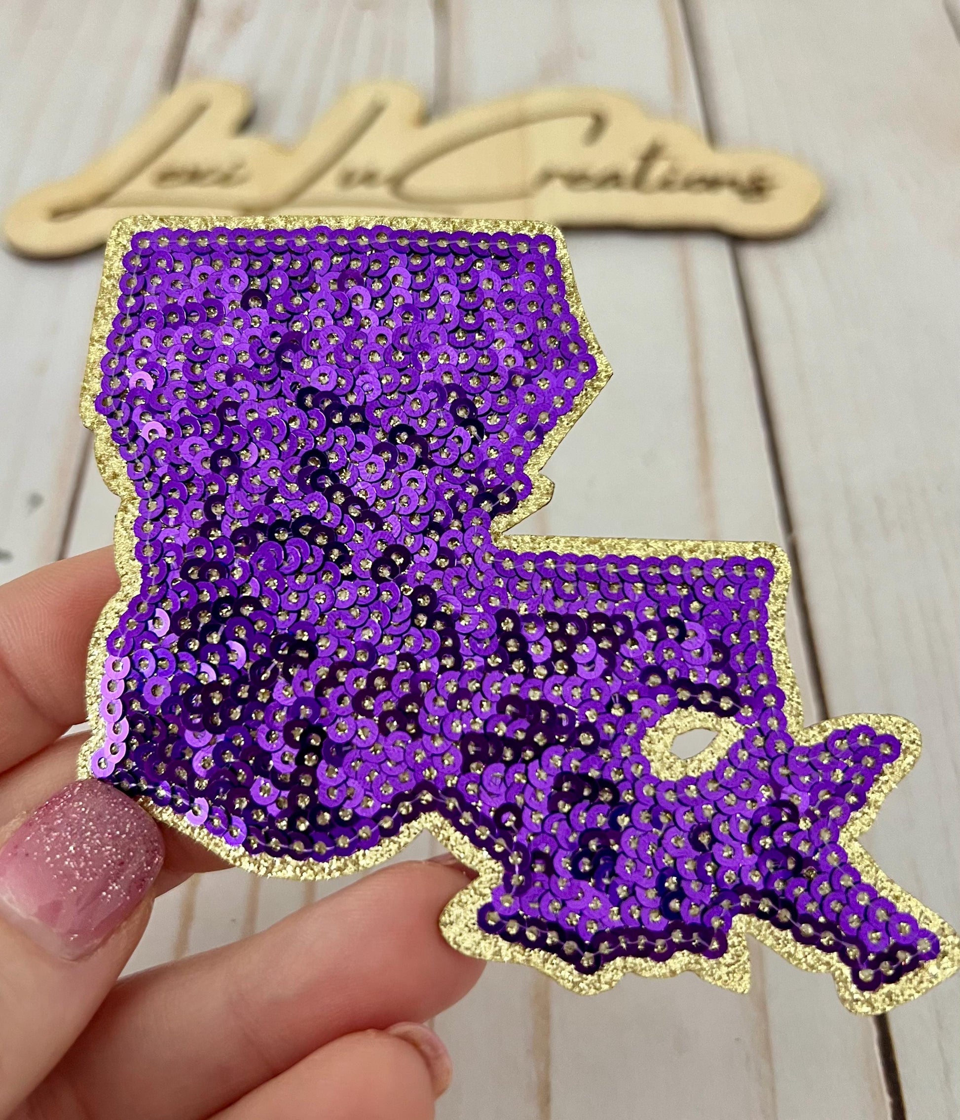 Louisiana State Sequin Iron On Patch | Purple and Gold Sequin Patch | LSU | Louisiana Patch