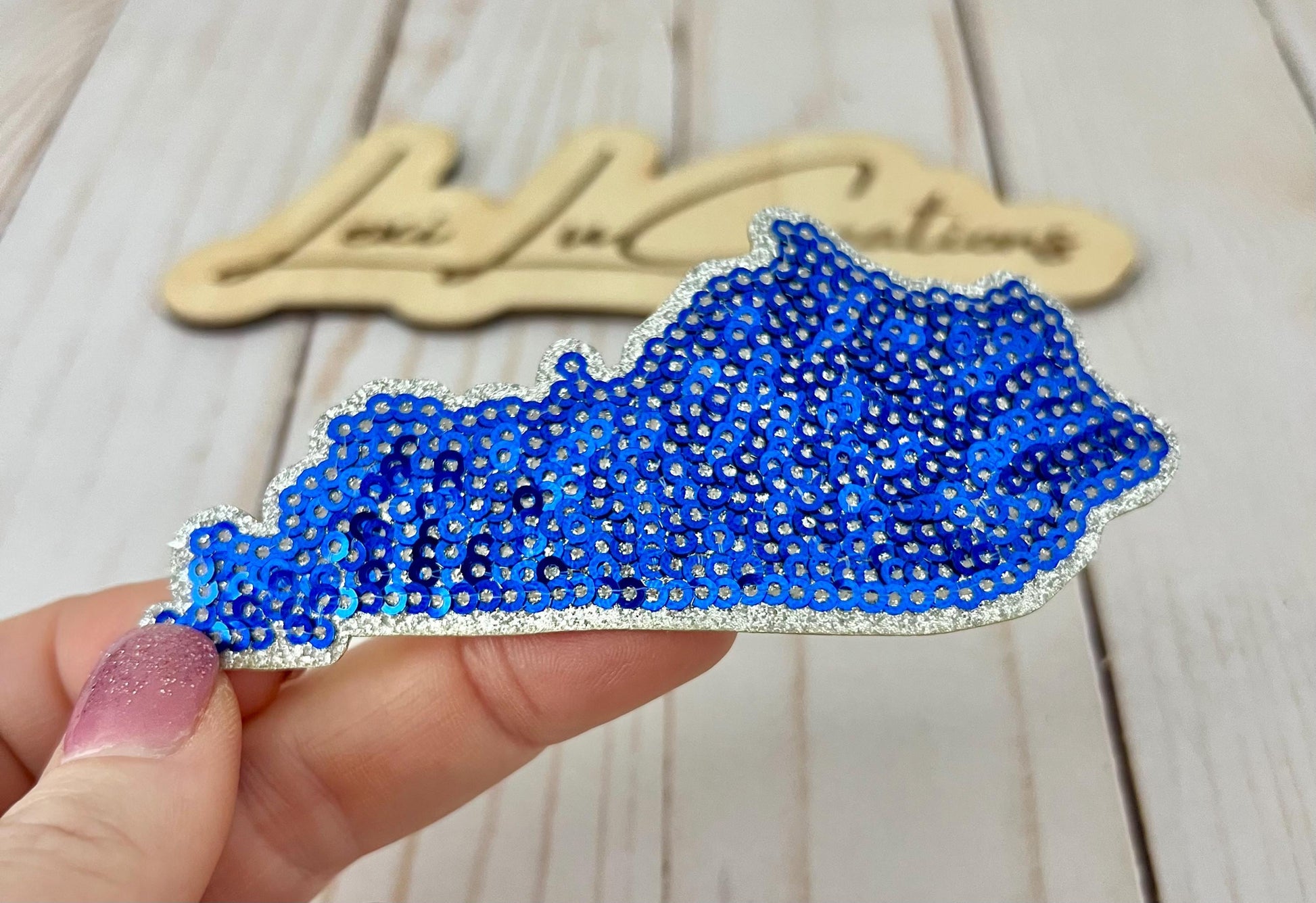 Kentucky State Sequin Iron On Patch | Blue and White Sequin Patch | Wildcats | Kentucky Patch