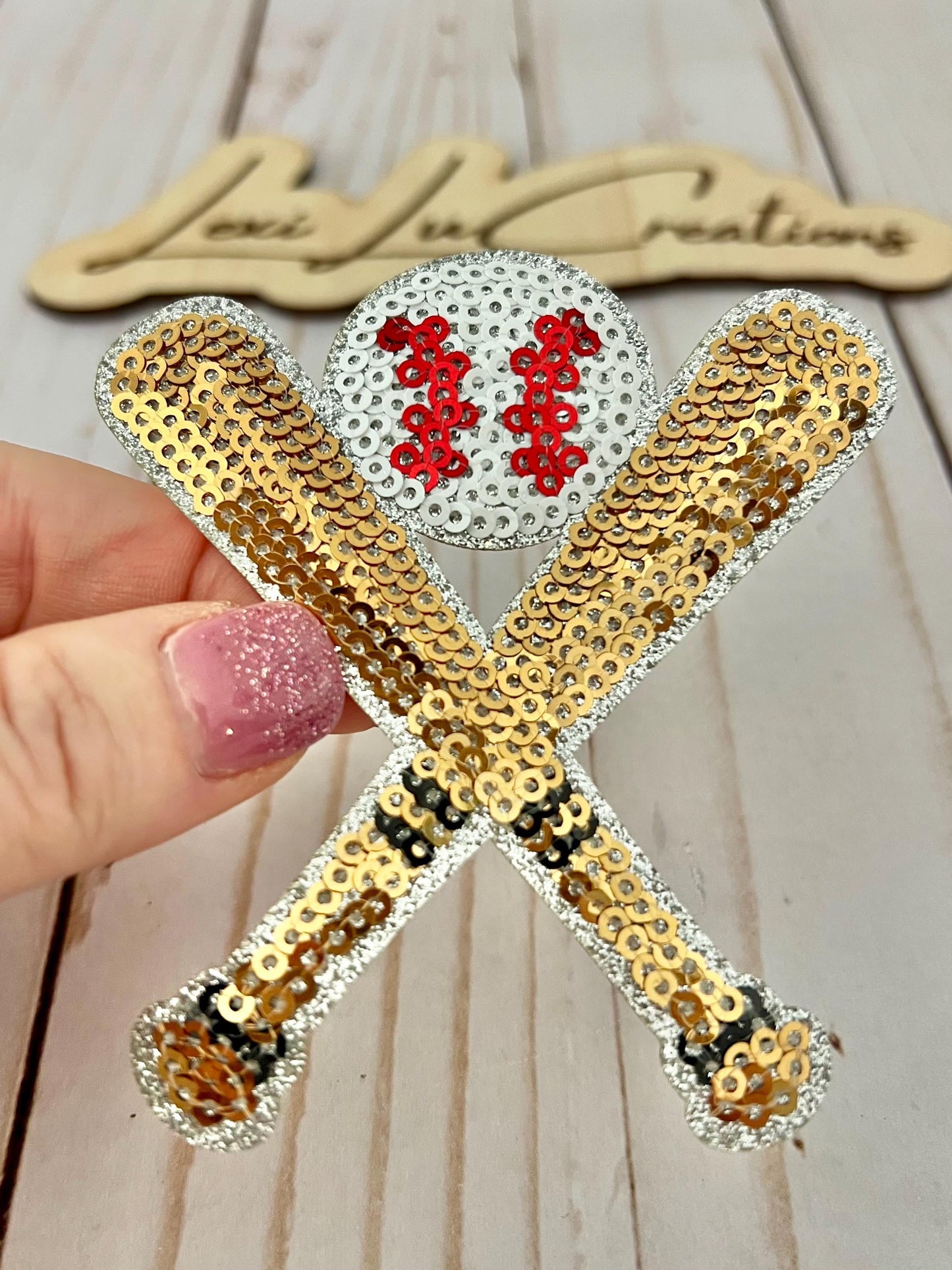 Baseball Bats and Ball Iron On Patch | Baseball Sequin Patch | Gameday Sequin Patch | Sequin Patch