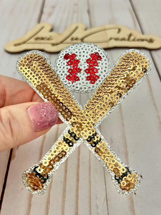 Baseball Bats and Ball Iron On Patch | Baseball Sequin Patch | Gameday Sequin Patch | Sequin Patch