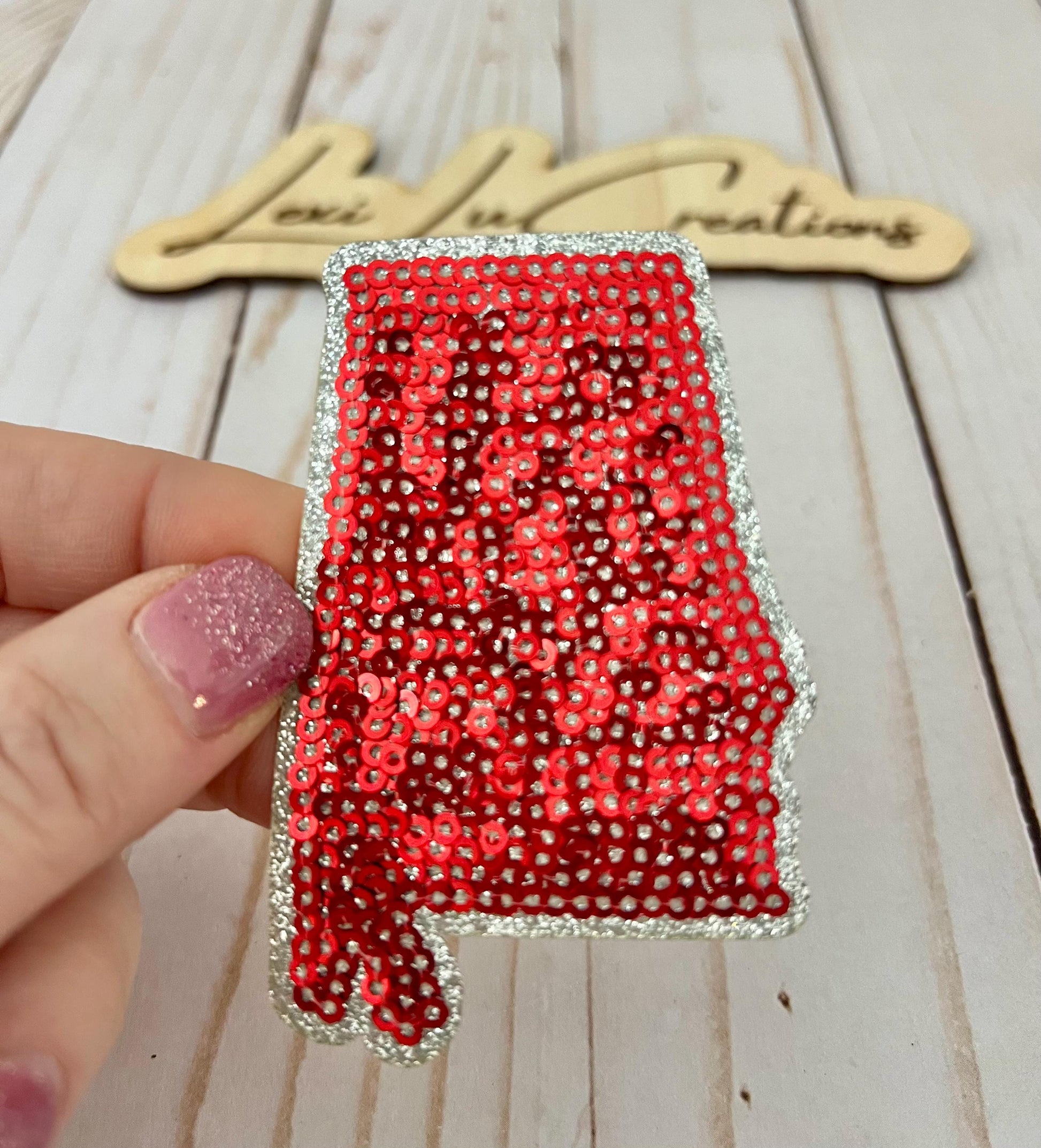 Alabama State Sequin Iron On Patch | Crimson and Silver Sequin Patch | Bama | Alabama Patch | Roll Tide