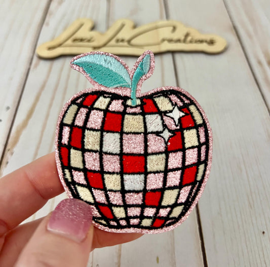 Teacher Apple Disco Ball Embroidered and Glitter Iron On Patch | Hat Patches