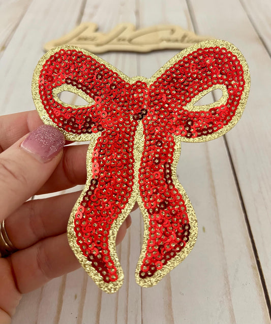 Red and Gold Sequin Iron On Patch | Hat Patches | Coquette | Valentine's Day | Christmas