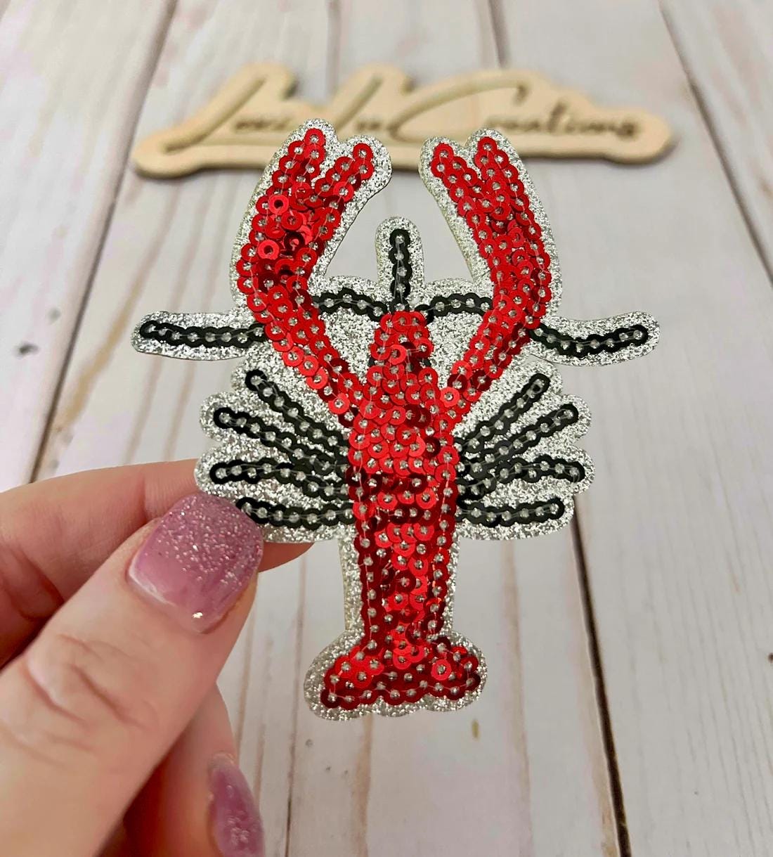 Crawfish Sequin Iron On Patch | Red Sequin Patch | LSU | Louisiana Patch | Mardi Gras