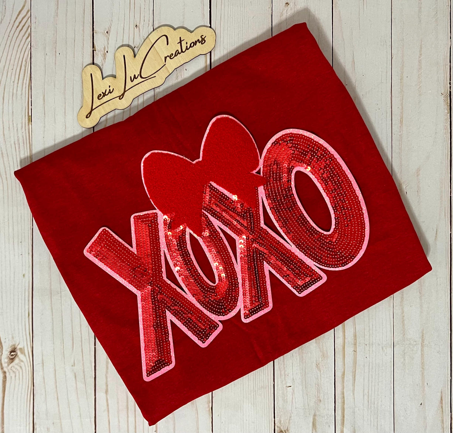 XOXO Sequin Iron On Patch| Valentine's Day Shirt Patch | Galentine's | Red and Pink